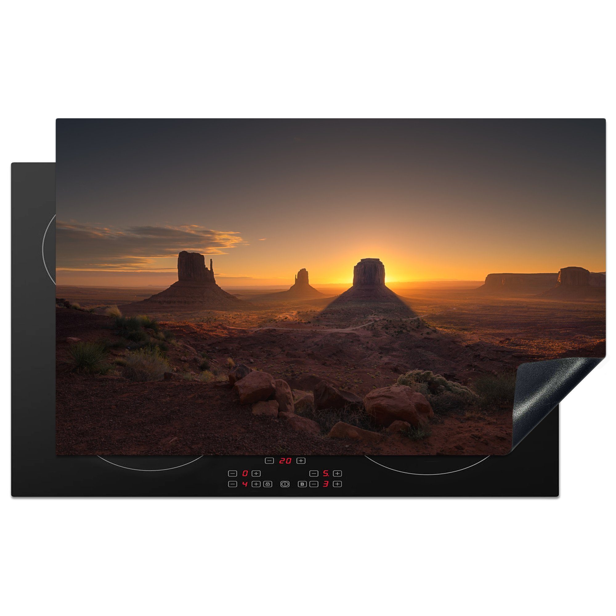 MuchoWow Herdblende-/Abdeckplatte Sonnenuntergang im Monument Valley in den USA, Vinyl, (1 tlg), 83x51 cm, Ceranfeldabdeckung, Arbeitsplatte für küche