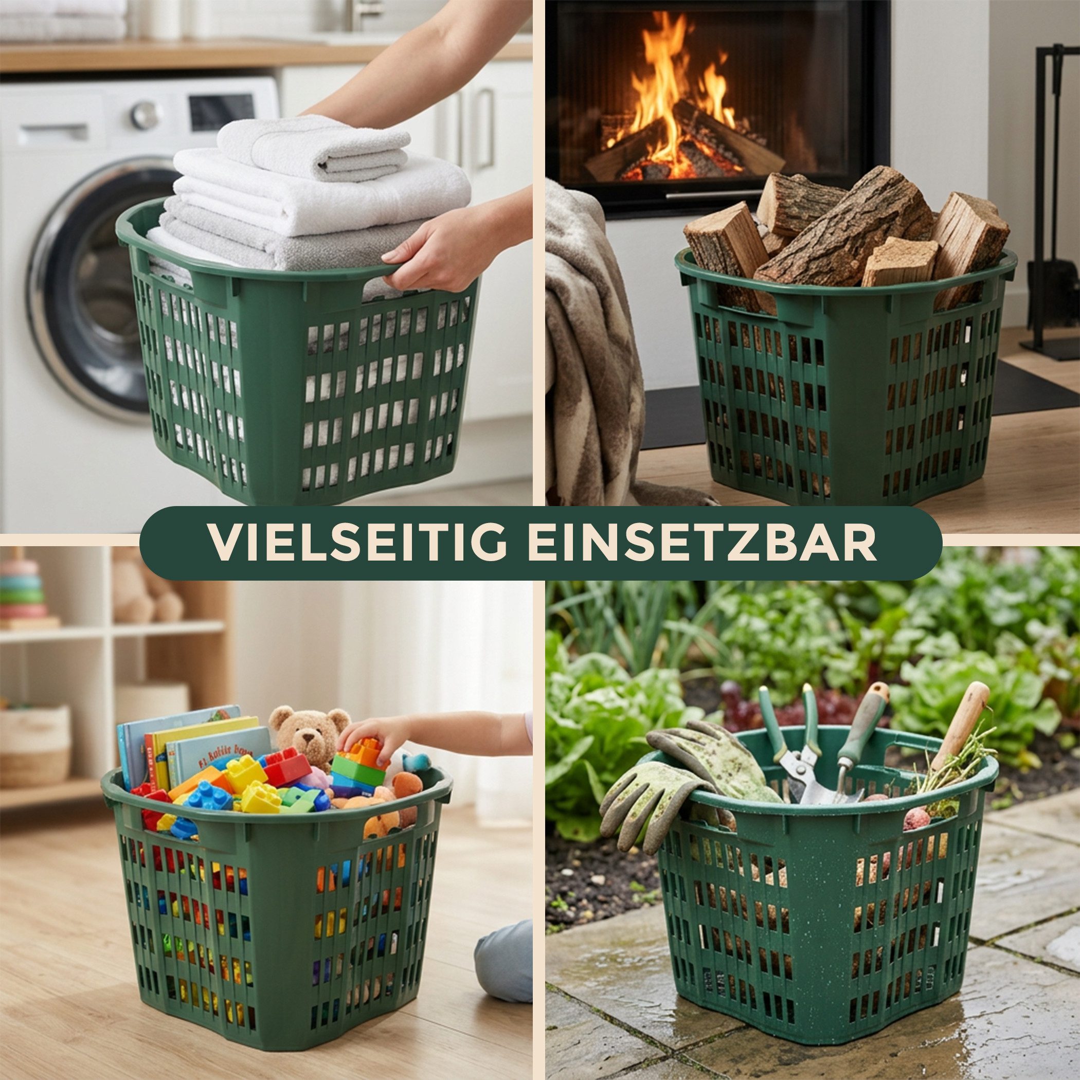 Hausfelder Allzweckkorb Erntekorb Gartenkorb, Grün, 25 Liter, 1 Stück (1er Set, 1 St), lebensmittelecht und stabil aus Kunststoff – Bild 4 von 5