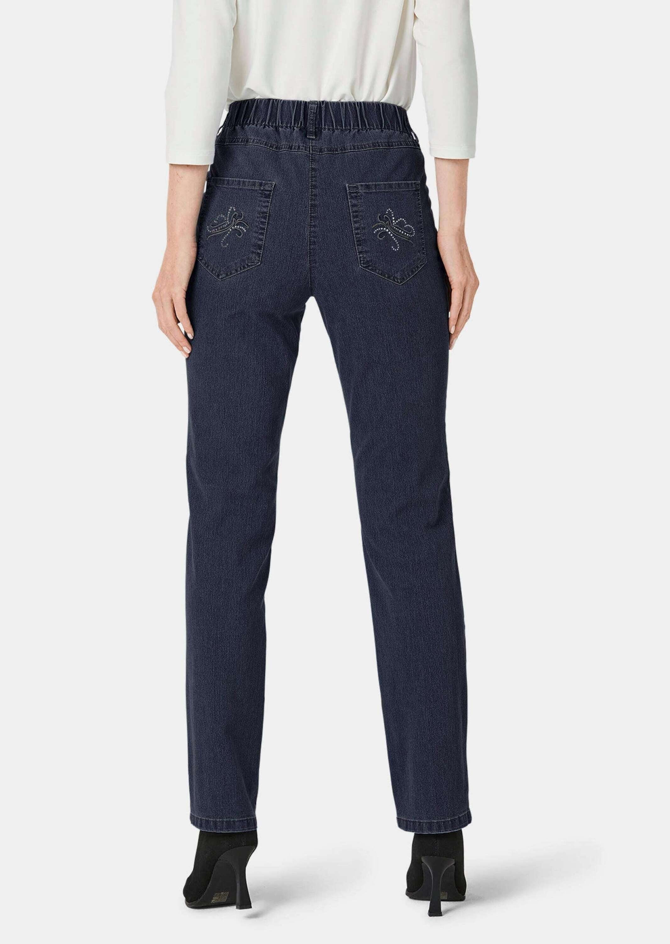 GOLDNER Bequeme Jeans Kurzgröße: Baumwollhose mit Rundumdehnbund Stretchjeans im 4-Pocket- Stil mit Taschen und Knöchellänge