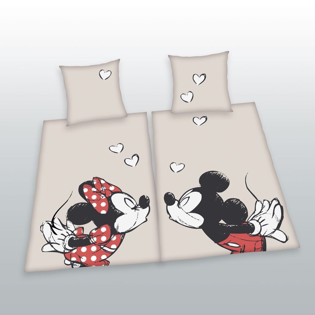 Herding Bettwäsche 4 tlg. Partnerbettwäsche Disney Herding Partner Winter Wende Bettwäsche 135x200 cm Baumwolle Renforce Herz Liebe Love Retro romantisch Minnie Micky Mouse 4 teilig Beige, Renforce, 4 teilig, romantsich, Disney Minnie Mouse, Zeichentrickfiguren, Baumwolle, Renforce, bedruckt, Liebe, Herz, Love, Retro