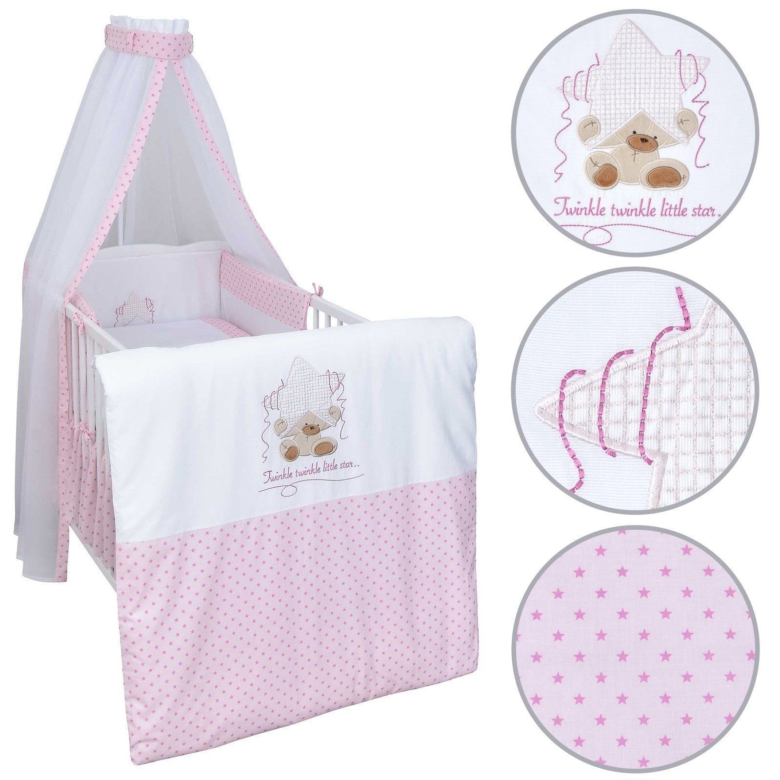 Babybettwäsche Baby Bettwäsche Set 4-Tlg. Nestchen Chiffonhimmel