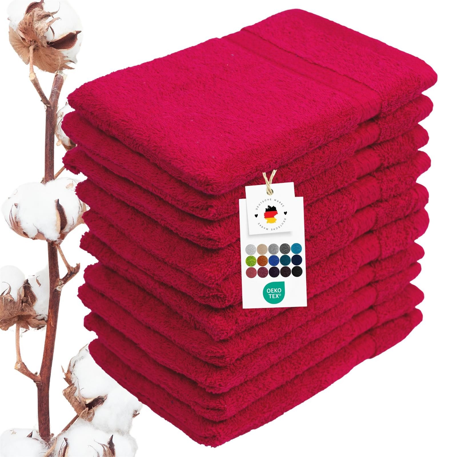 Carpe Sonno Waschhandschuh Waschlappen 10er Set Baumwolle Frottee Gesicht Körper Weich Saugstark, Frottier (Spar-Set, 10-St), 500 g/m² Handwaschlappen mit Aufhängeschlaufe Erwachsene Kinder Baby