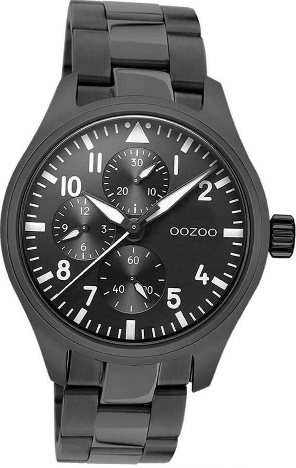 OOZOO Quarzuhr Oozoo Herren Armbanduhr Timepieces, Herrenuhr  Edelstahlarmband schwarz, rundes Gehäuse, groß (ca. 42mm)