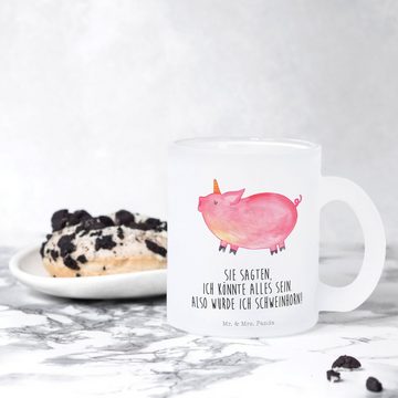 Mr. & Mrs. Panda Teeglas Einhorn Schwein - Transparent - Geschenk, Unicorn, Tasse mit Henkel, Premium Glas, Außerordentliches Design