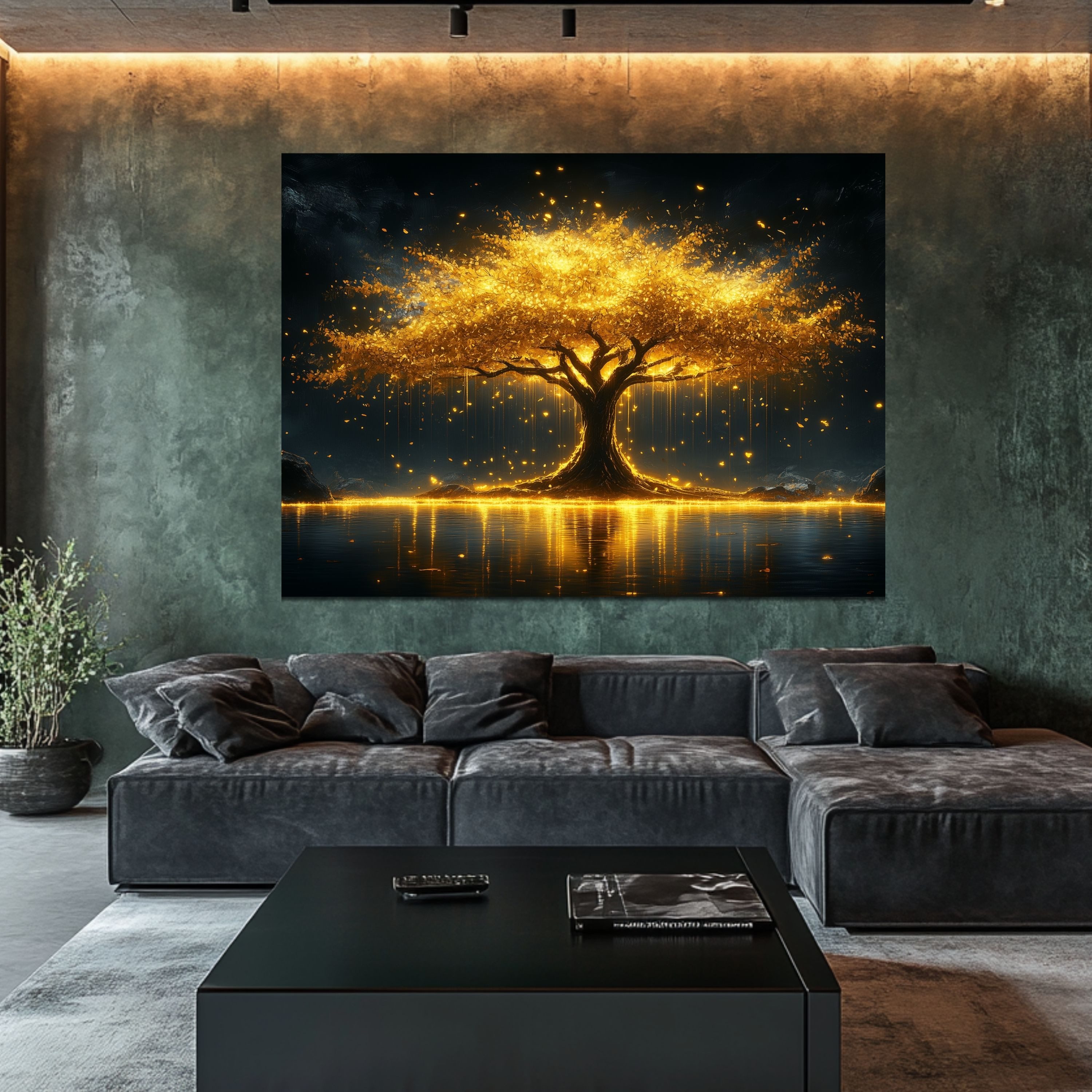 DARO Design Leinwandbild Modern Abstrakt Wandbilder XXL Wandbild Wand Deko Leinwand Bilder, (großer goldener Baum - Bild groß Wohnzimmer Esszimmer Schlafzimmer  – Bild 4 von 5