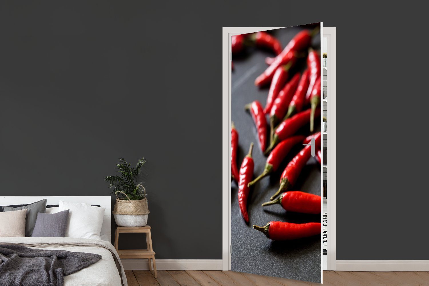 Fototapete Türaufkleber, 75x205 grauem Rote St), (1 Tür, Cayenne-Paprika Türtapete auf MuchoWow Matt, bedruckt, Hintergrund, cm für