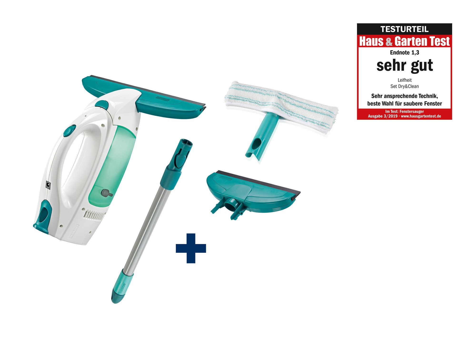 Leifheit Fenstersauger Set Fenstersauger Dry & Clean mit Stiel, Einwascher, schmaler Saugdüse, (6-St) Streifenfrei Absaugen, bis 38 Minuten Laufzeit, 43cm Stiel, 17cm Düse