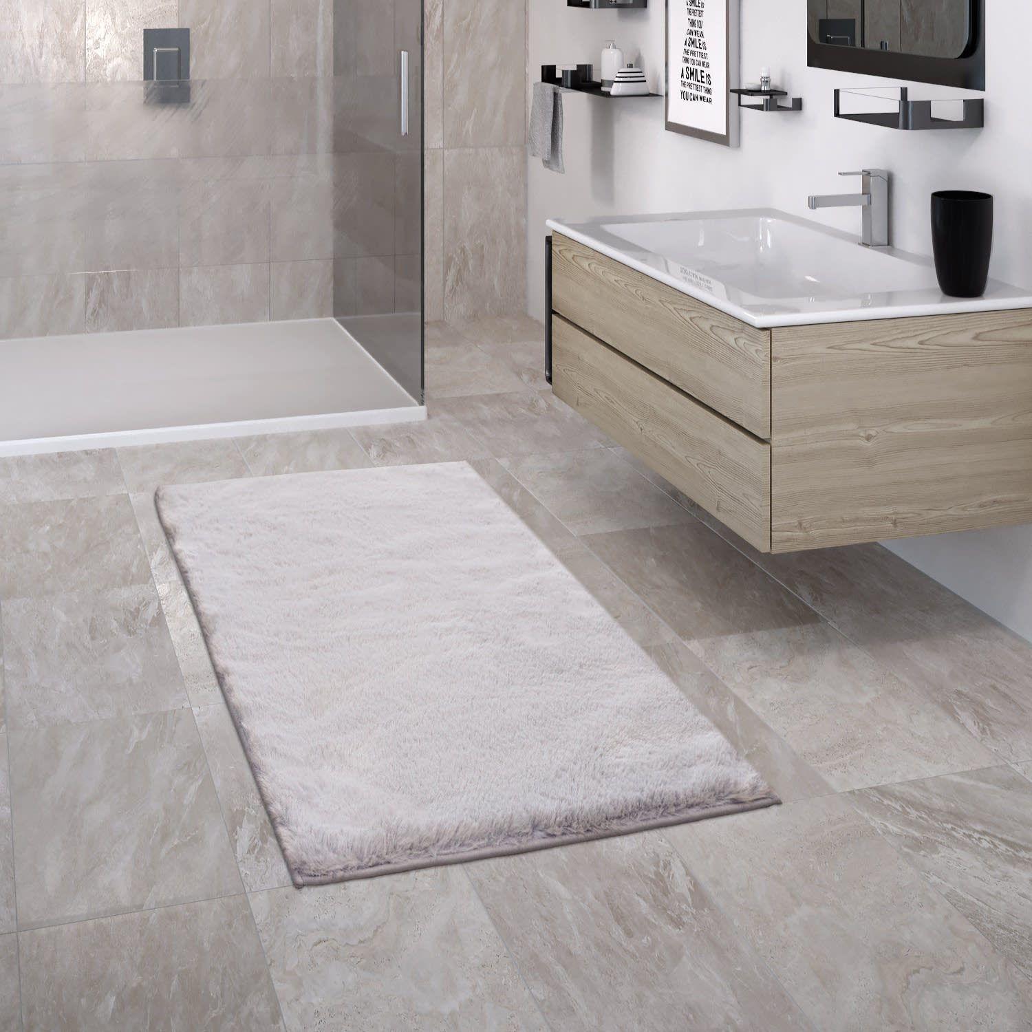 KADIMA DESIGN Teppich waschmaschinenwaschbar Unifarben Hochflor Teppich Badezimmer, Rechteckig, Höhe: 26 mm, Florhöhe: 22 mm, 100% Polyester, Rechteckig, 60x100cm, Grau