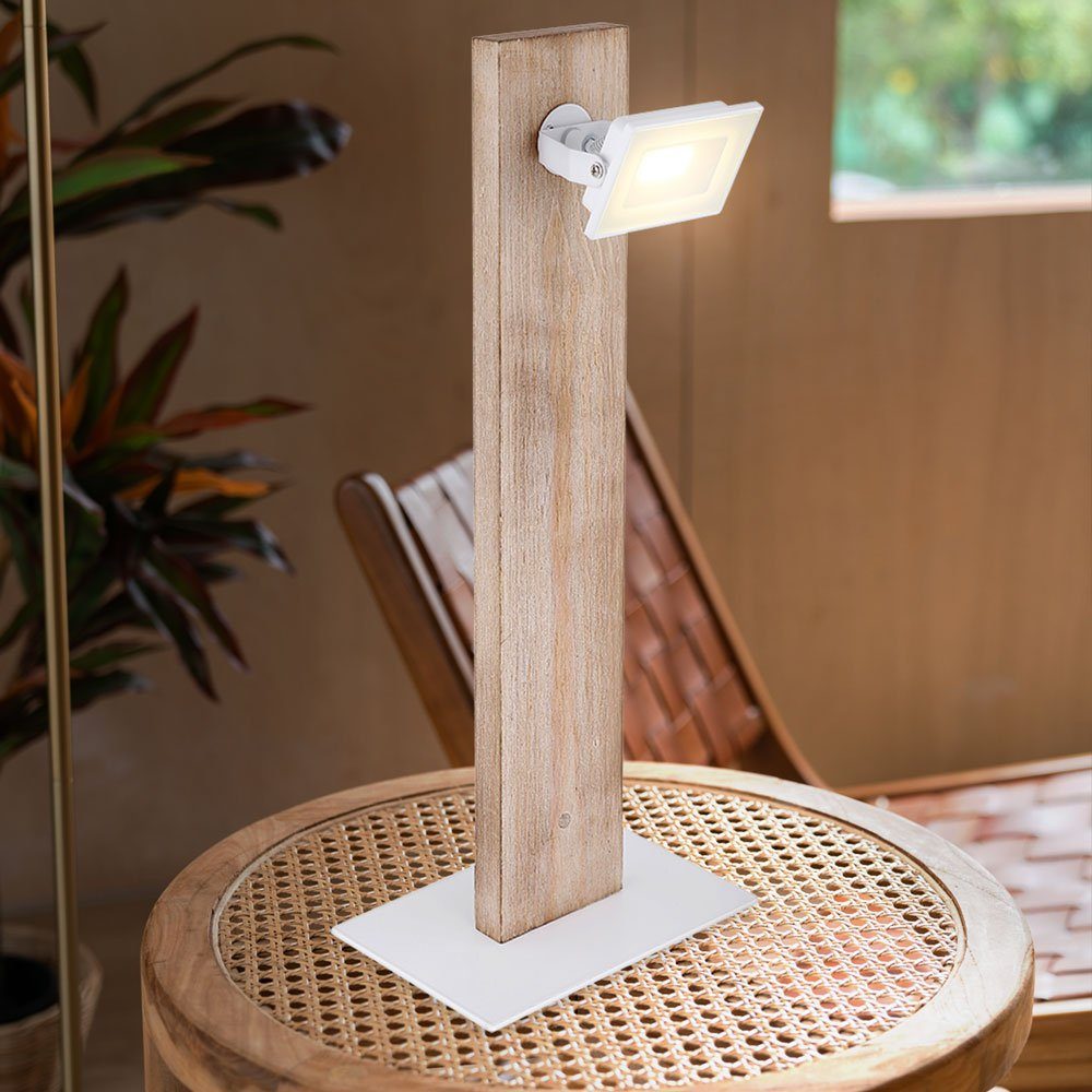 LED-Leuchtmittel Warmweiß, Holz Globo verbaut, Tischleuchte Tischlampe Spot Beistellleuchte Schreibtischlampe, fest LED beweglich