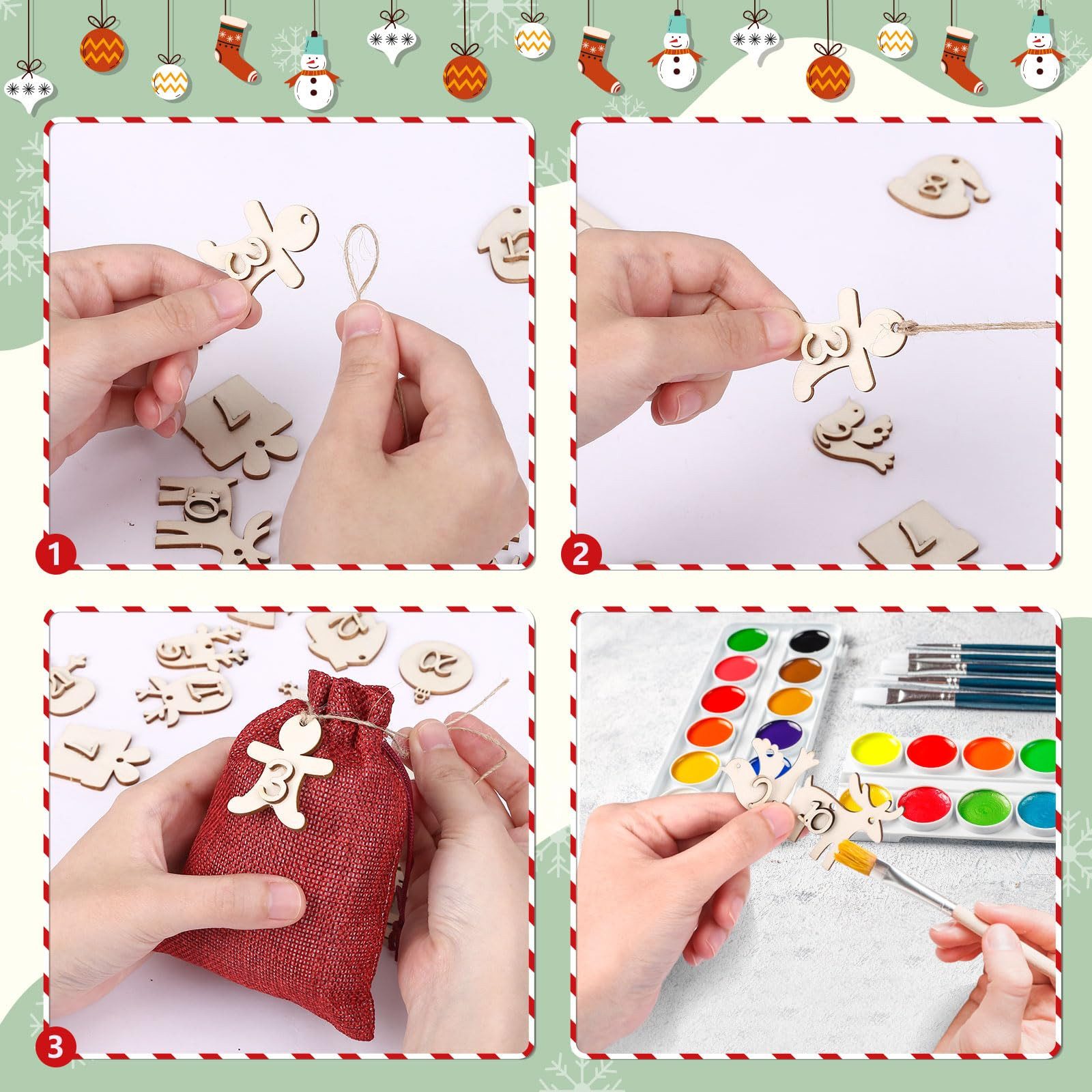 FOUORTUNATE-BEE befüllbarer Adventskalender 24 x Jutesäckchen Adventskalender Stoffbeutel (24-tlg), mit Zahlen Holzanhänger Jute Beutel Säckchen