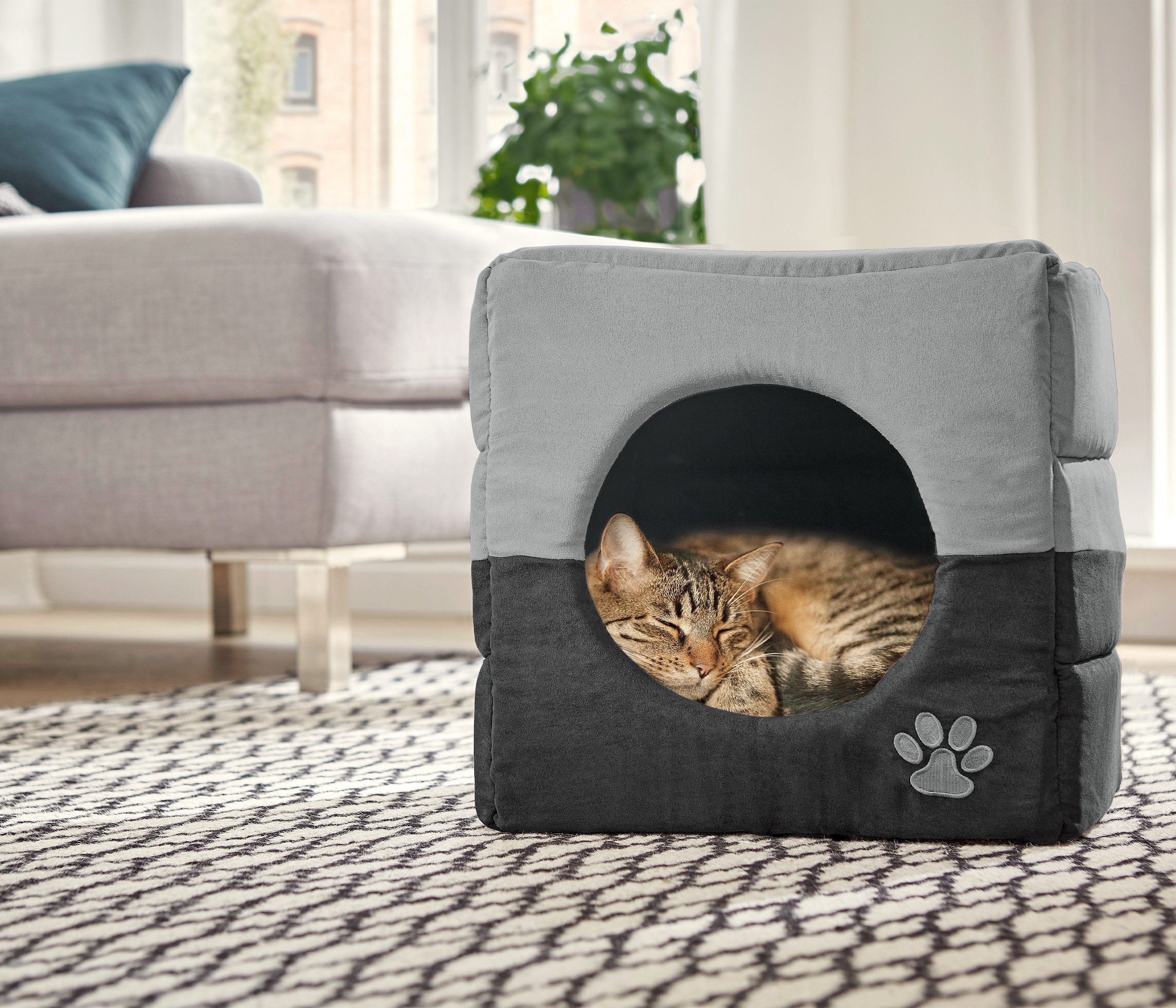 Dehner Tierbett Katzenhöhle Luca, 40 x 40 x 40 cm, Polyester, Kuschelhöhle und Katzenbett, auch für kleine Hunde wunderbar