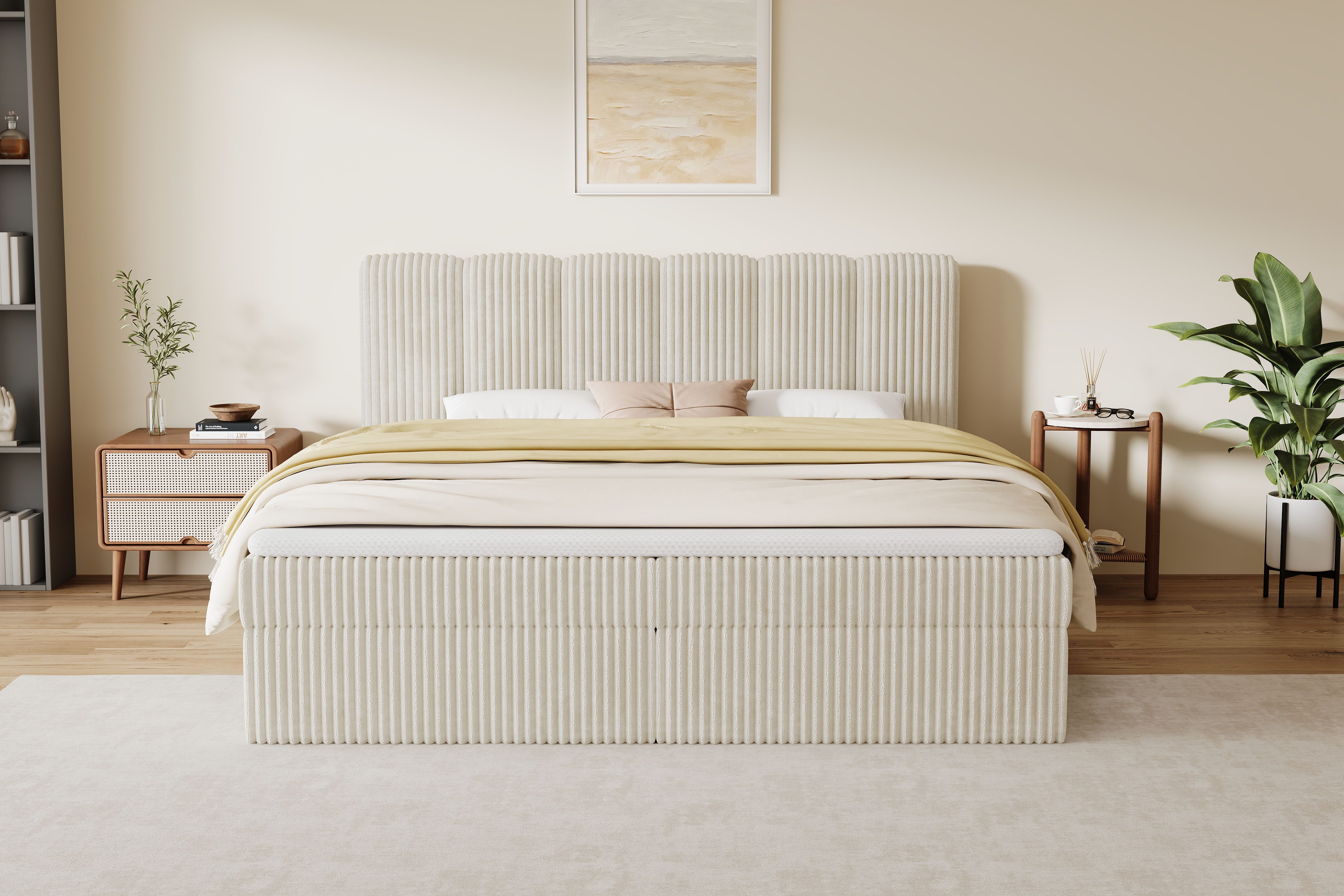 OTTO home Boxbett SIVVA in der Breite 180cm, flauschiger Breitcord, Farbe: cream, inkl. Taschenfederkernmatratze (H3) & Topper (4cm) – Bild 3 von 5