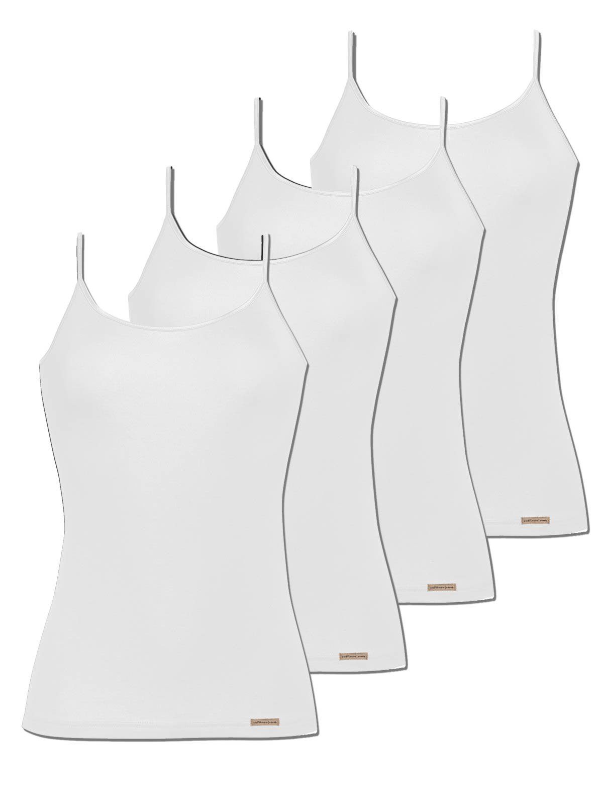 COMAZO Achseltop 4er Pack Damen Spaghettiträger Unterhemd (Spar-Set, 4-St) Vegan weiss