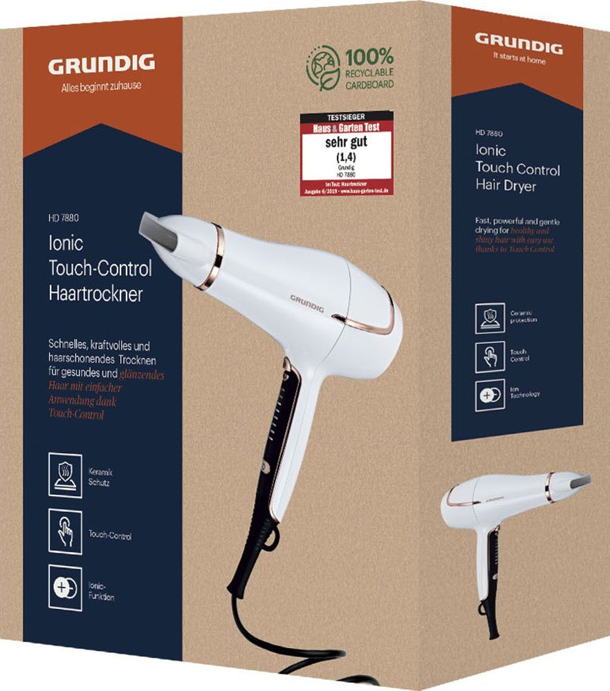 Grundig Ionic-Haartrockner HD 7880, 2200 W, 2200W Profi-Haartrockner mit LED, Touch-Control & Ionenfunktion weiß