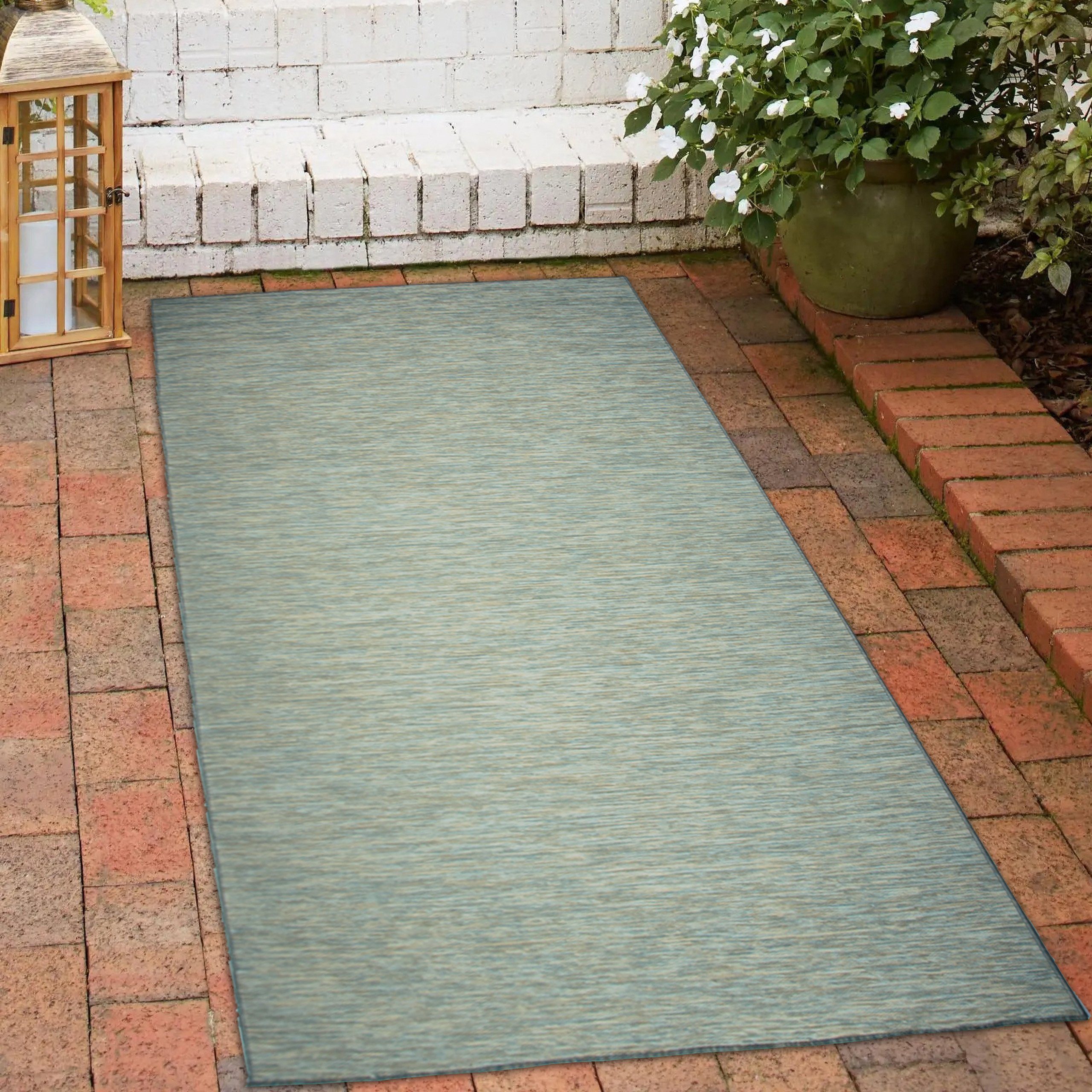 Teppich Teppich Innenbereich und Außenbereich beidseitig nutzbar Blau Beige, Carpetia, rechteckig, Höhe: 5 mm, beidseitig nutzbar