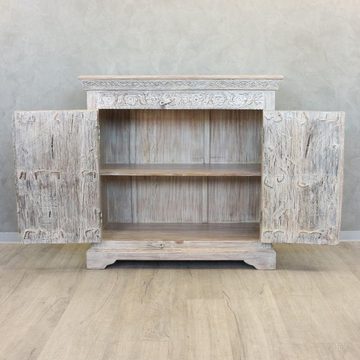 Oriental Galerie Unterschrank Weiß Whitewash Olddoor Antik Sideboard Indien Model 2 90 cm