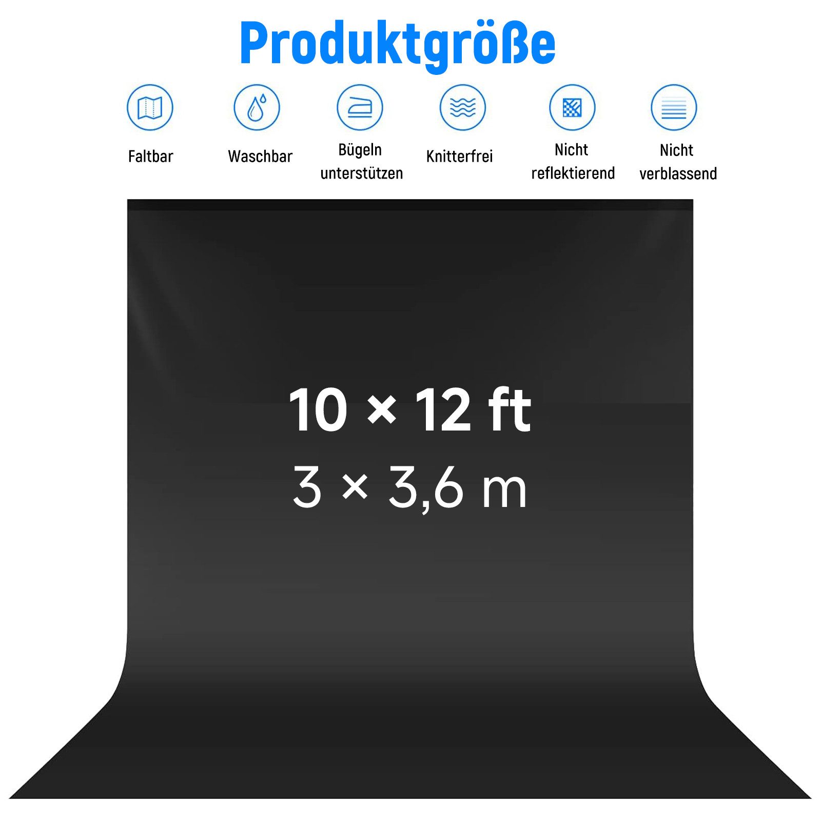 Neewer Hintergrundtuch BD-1012 3 x 3,6M PRO Studio-Hintergrund, Faltbarer, Schwarz, für Fotografie Video und Fernsehen