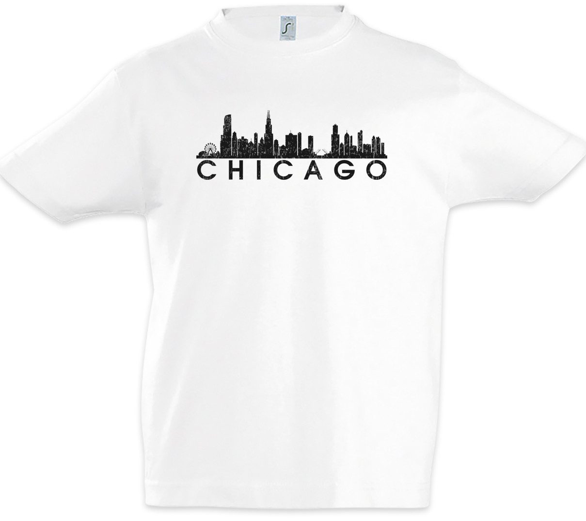 Print-Shirt Skyline Chicago Kinder T-Shirt City Staat United States USA US Flag