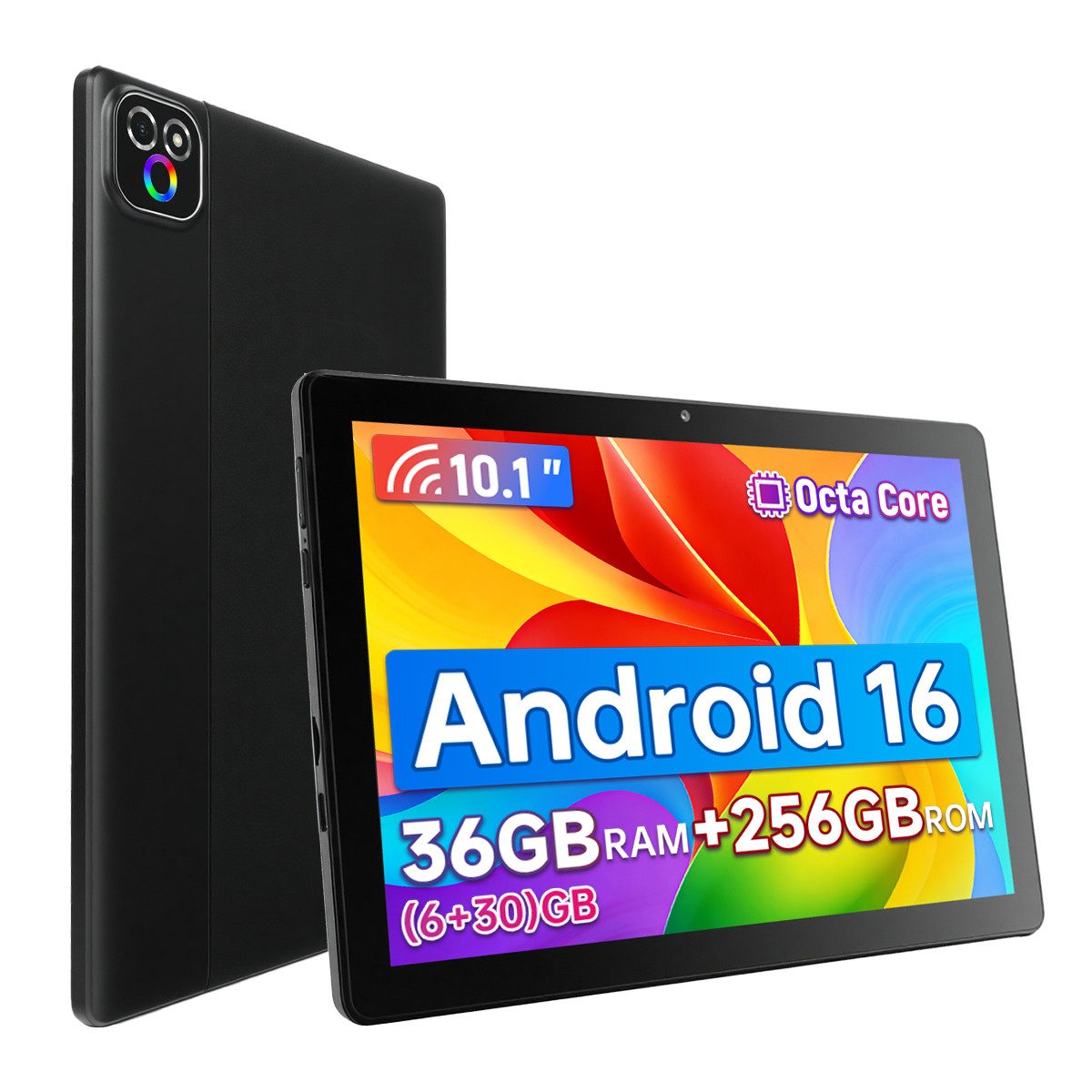 Happybe 10,1'' Octa-Core, 6000 mAh, HD 1280x800, 34GB/36GB RAM, 128GB/256GB Tablet (10.1", 256 GB, Android, Android 16, Gemini KI-Assistent, Widevine L1)