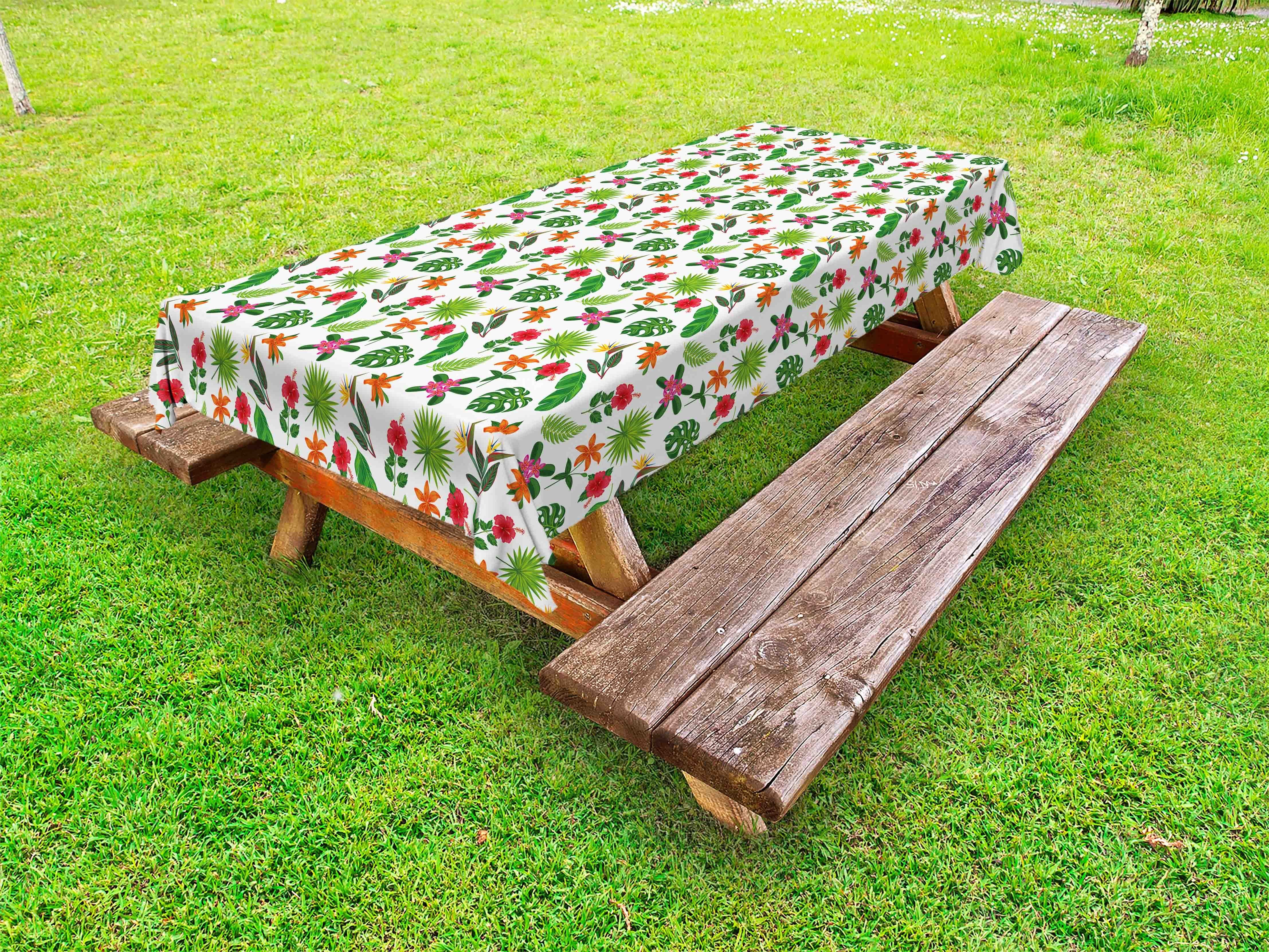 Abakuhaus Tischdecke dekorative waschbare Picknick-Tischdecke, Jungle Leaves Töne von Grün-Blumen
