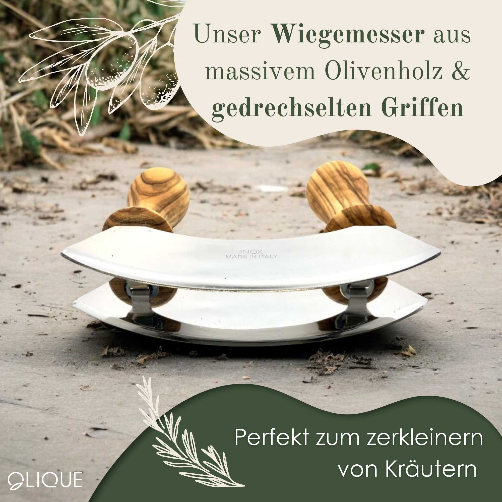 OLIQUE Wiegemesser aus Olivenholz - Hochwertiges Kräutermesser