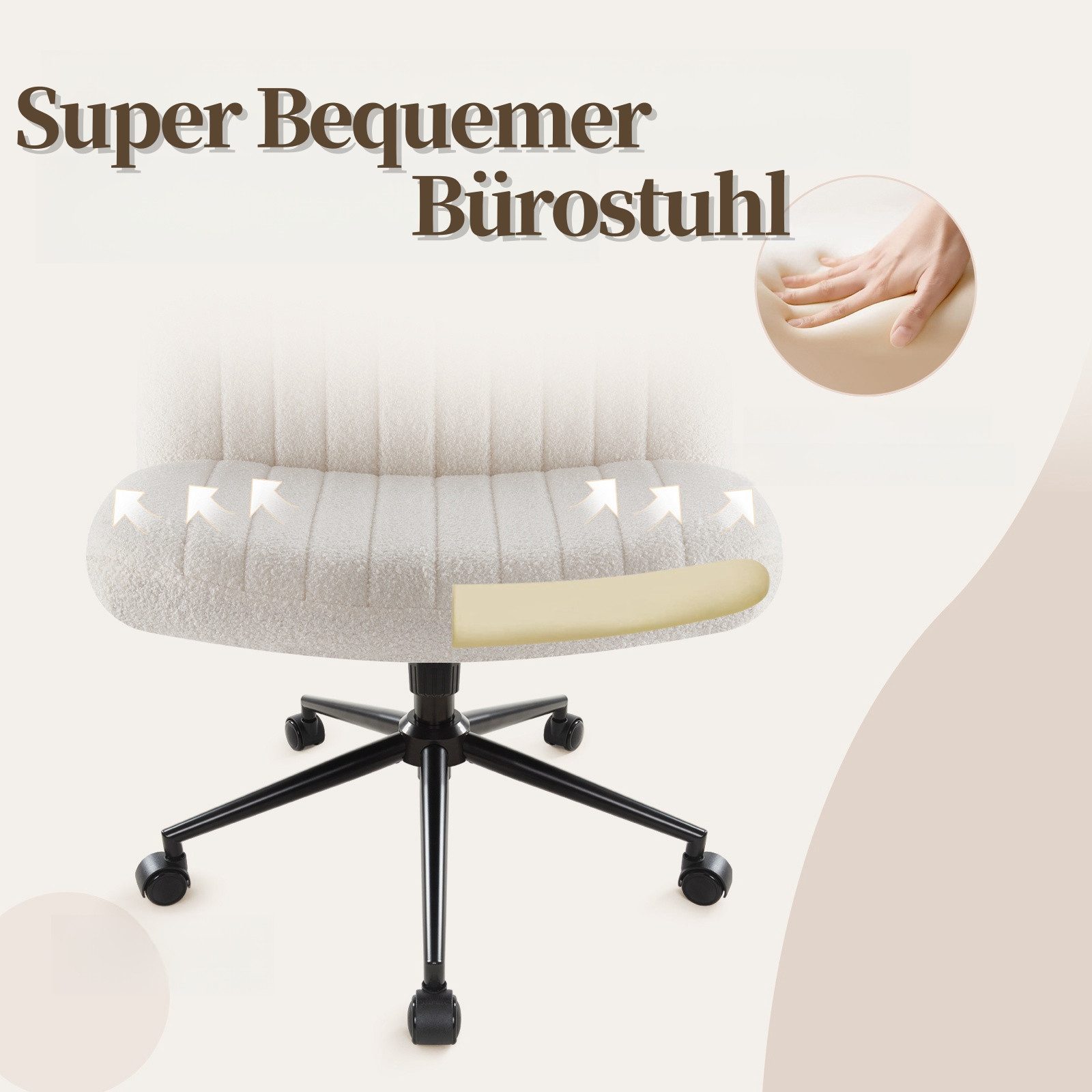 Intimate WM Heart Bürostuhl Ohne Armlehnen, Drehstuhl mit Rollen, Höhenverstellbar Schreibtischstuhl, Schminktisch Stuhl – Bild 3 von 5