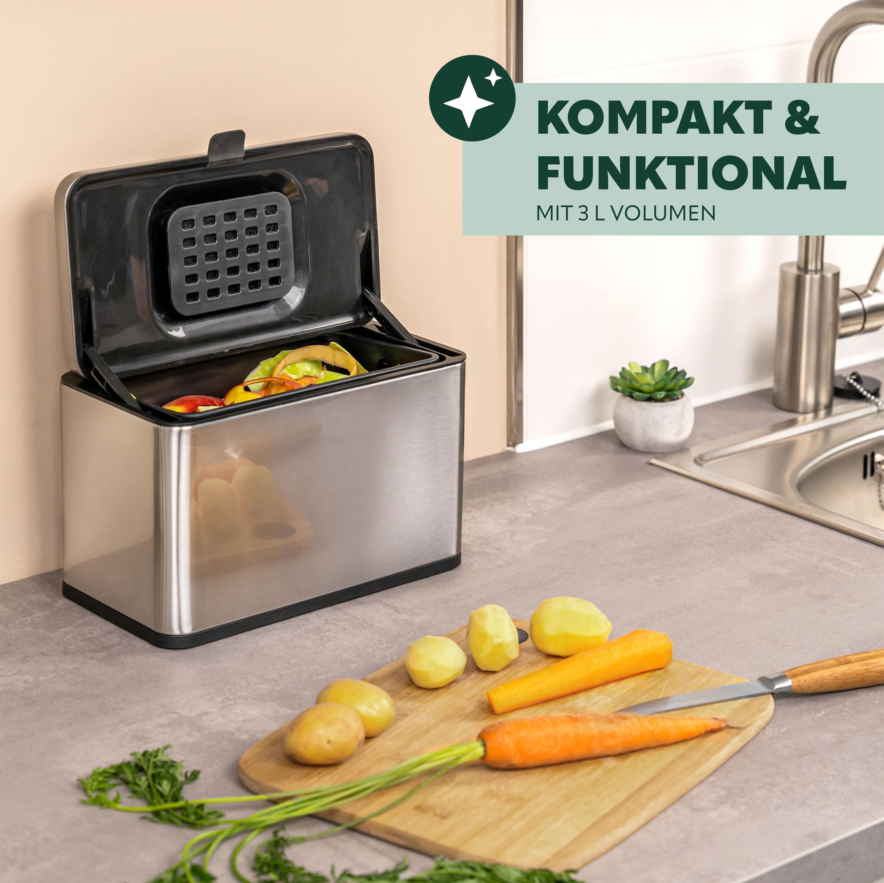 eluno Biomülleimer 3L mit Kohlefilter, Komposteimer