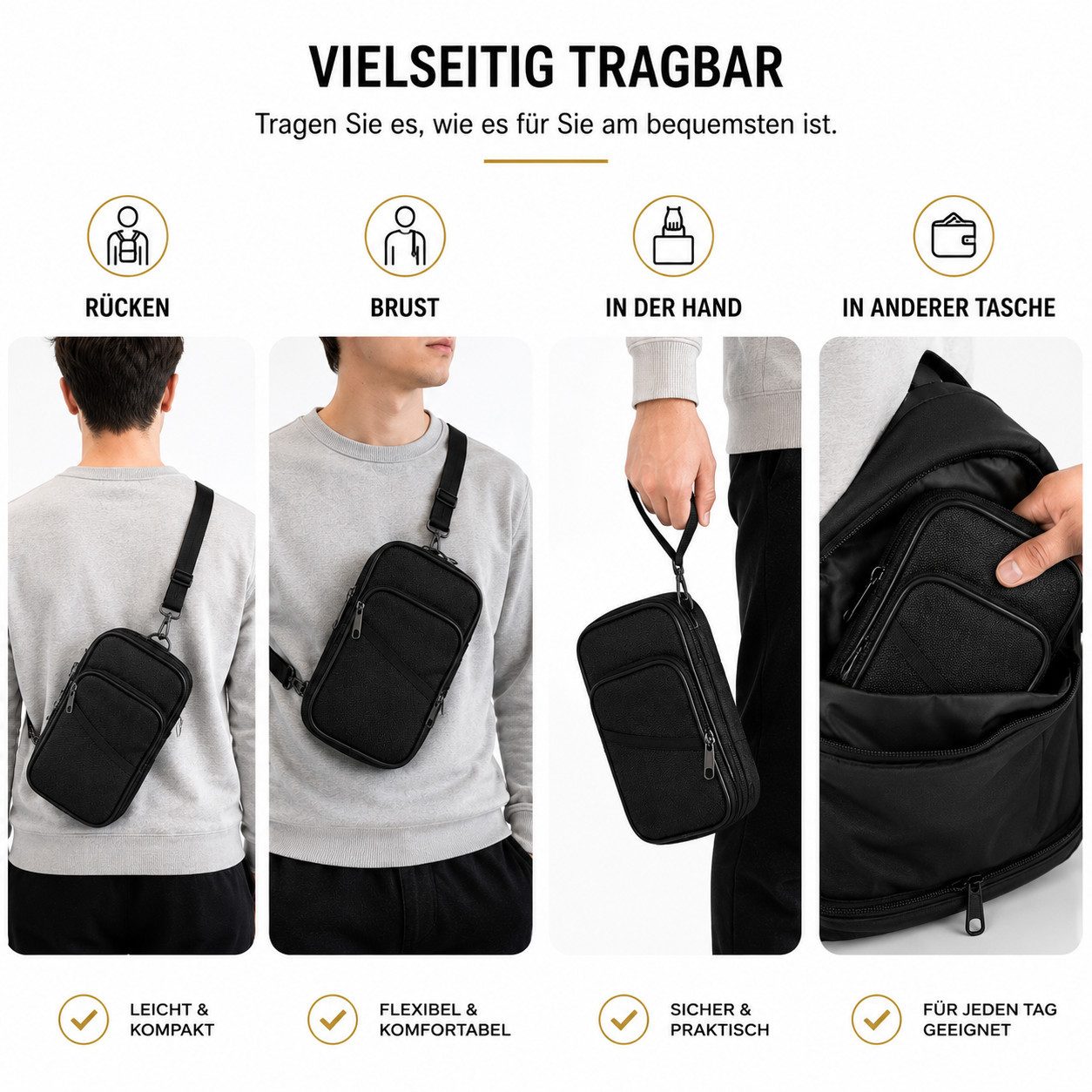 FireMat Umhängetasche Crossbody Schultertasche mit RFID-Schutz, Feuerfest & Wasserfest