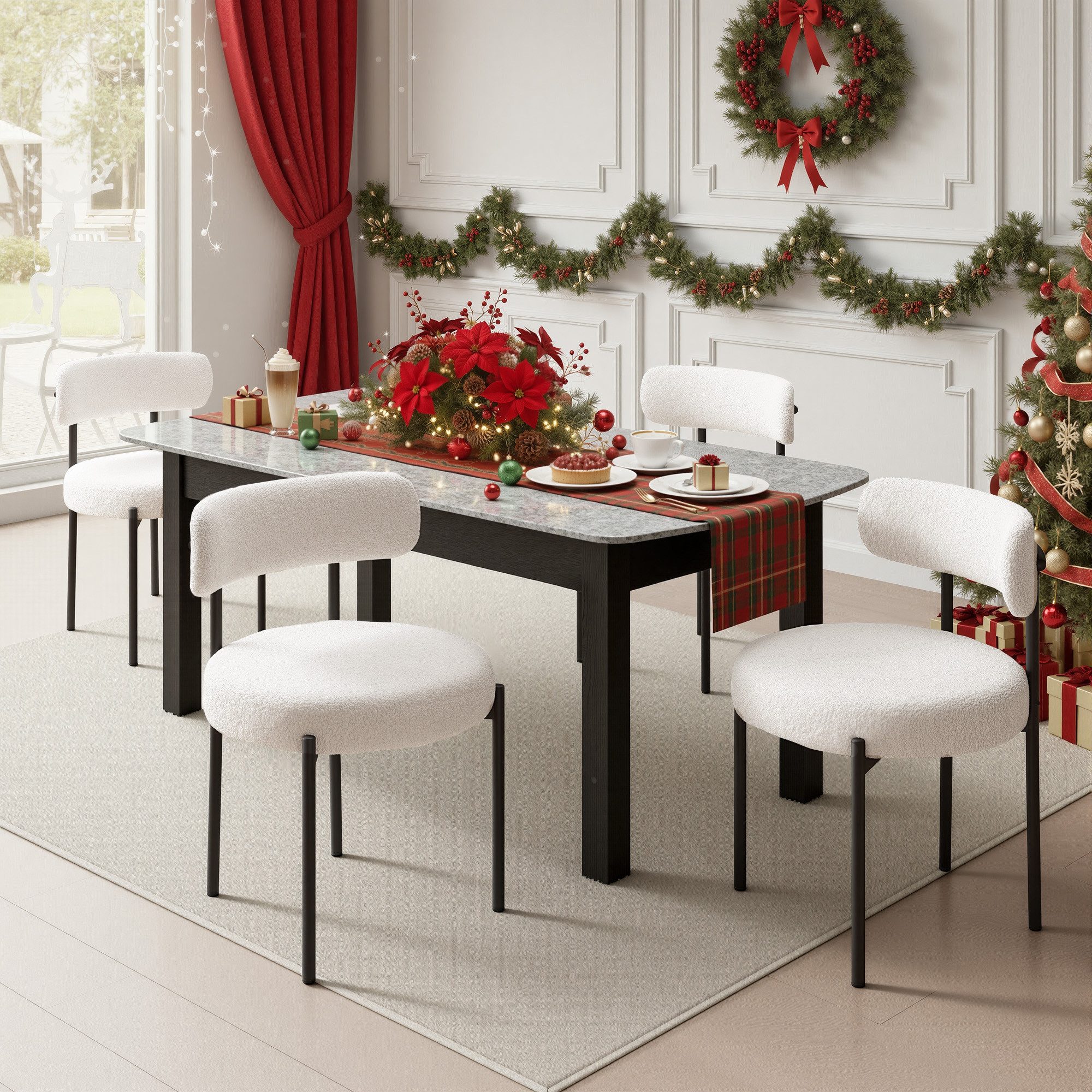 HawthyHome Esszimmerstuhl Teddy Stoff Runde Boucle Stühle Polsterstuhl mit günstig online kaufen