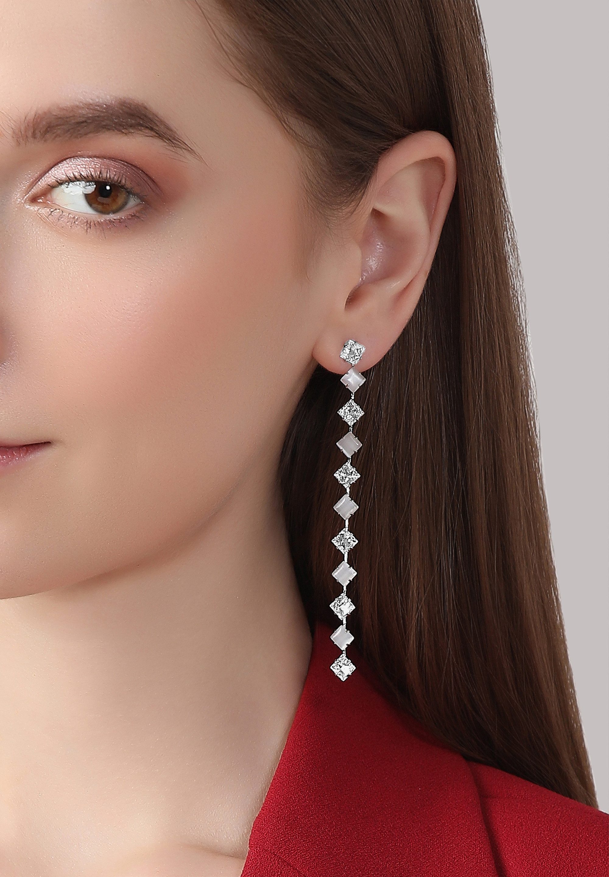 MISH Paar Ohrhänger Geranium, Silberfarbene, rautenförmige Steine