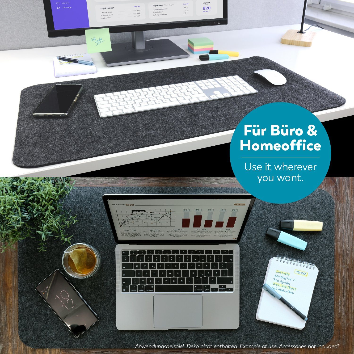 RUBBERNECK Schreibtischunterlage dunkelgrau Filz Anti-Slip Tisch Unterlage/Office/Gaming