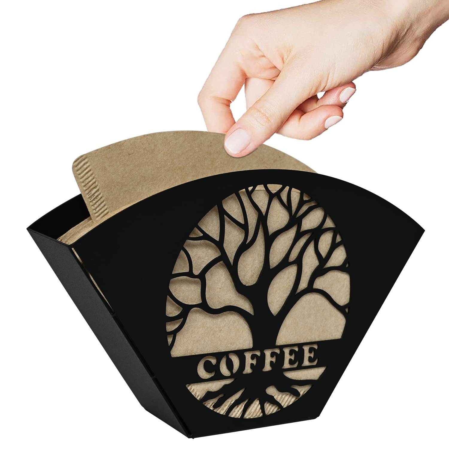 FOUORTUNATE-BEE Papierfilter Stehender Kaffeefilterhalter aus Metall, Filterpapier Box, Stilvoller Filterpapier Organizer mit Metallfächer