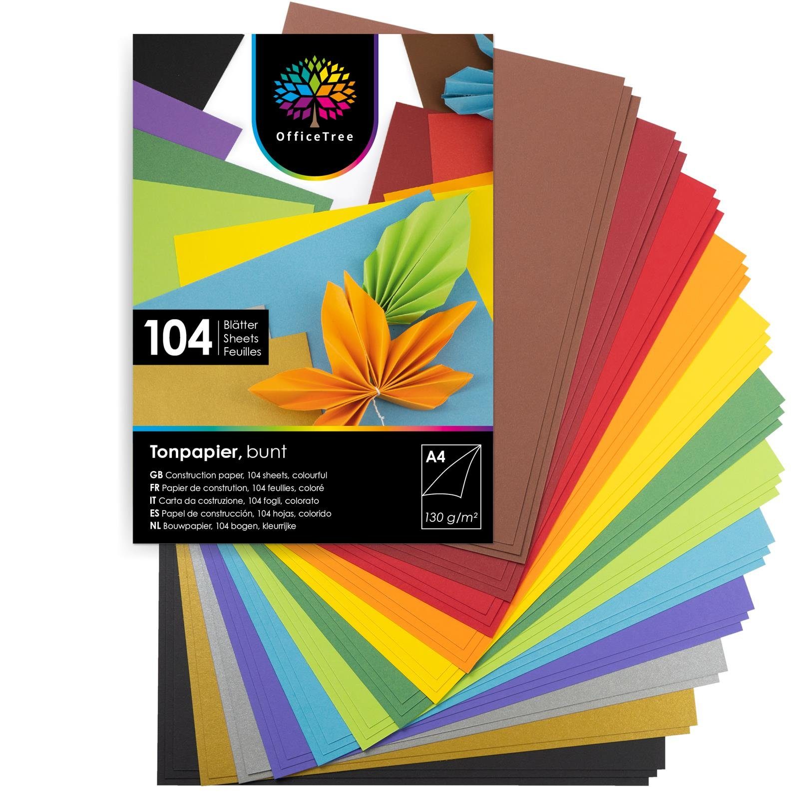 OfficeTree Transparentpapier 104 Blatt Bastelpapier bunt, Tonpapier A4 130g/m zum Basteln und Gestalten