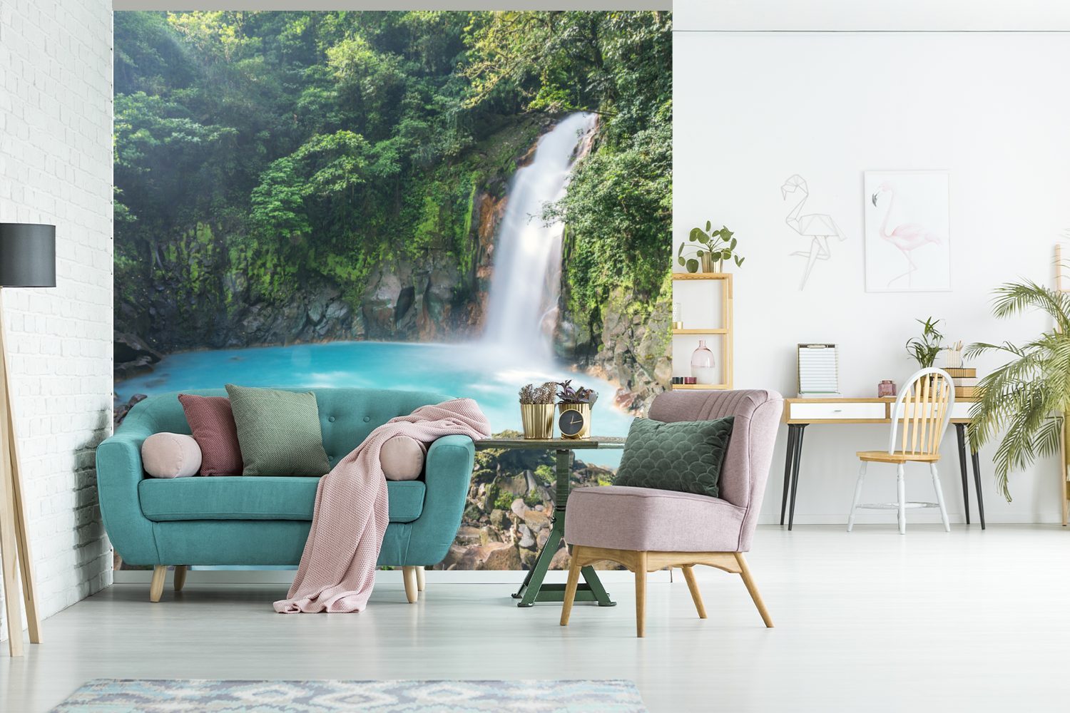 Rica, Wasserfall Fototapete am Vinyl Tapete Wohnzimmer (5 St), für in Wandtapete Celeste Schlafzimmer, oder Costa Rio MuchoWow Tenoria Vulkan bedruckt, Matt,