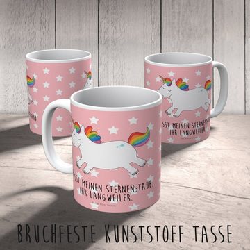 Mr. & Mrs. Panda Kinderbecher Einhorn Happy - Rot Pastell - Geschenk, Kindertasse, Lachen, Pegasus, Kunststoff, Förderung der Selbstständigkeit