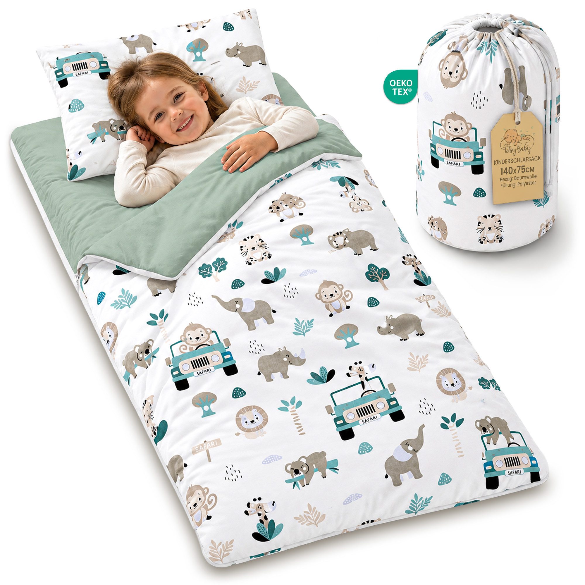 Kinderschlafsack mit Kissen & Reißverschluss für Baby 3-7 Jahre Indoor