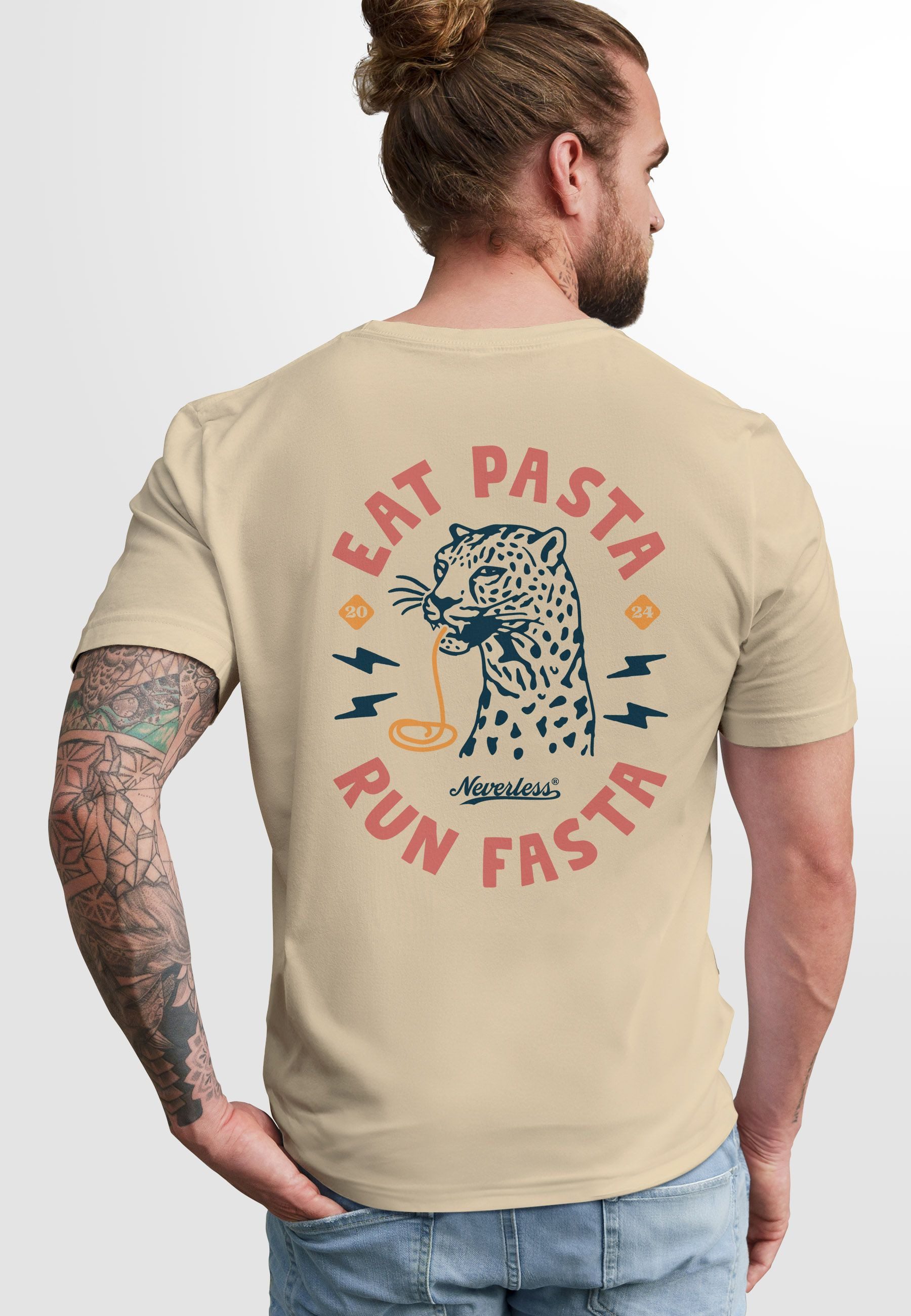 Neverless Print-Shirt Herren T-Shirt Backprint Aufdruck Schrift Eat Pasta B günstig online kaufen