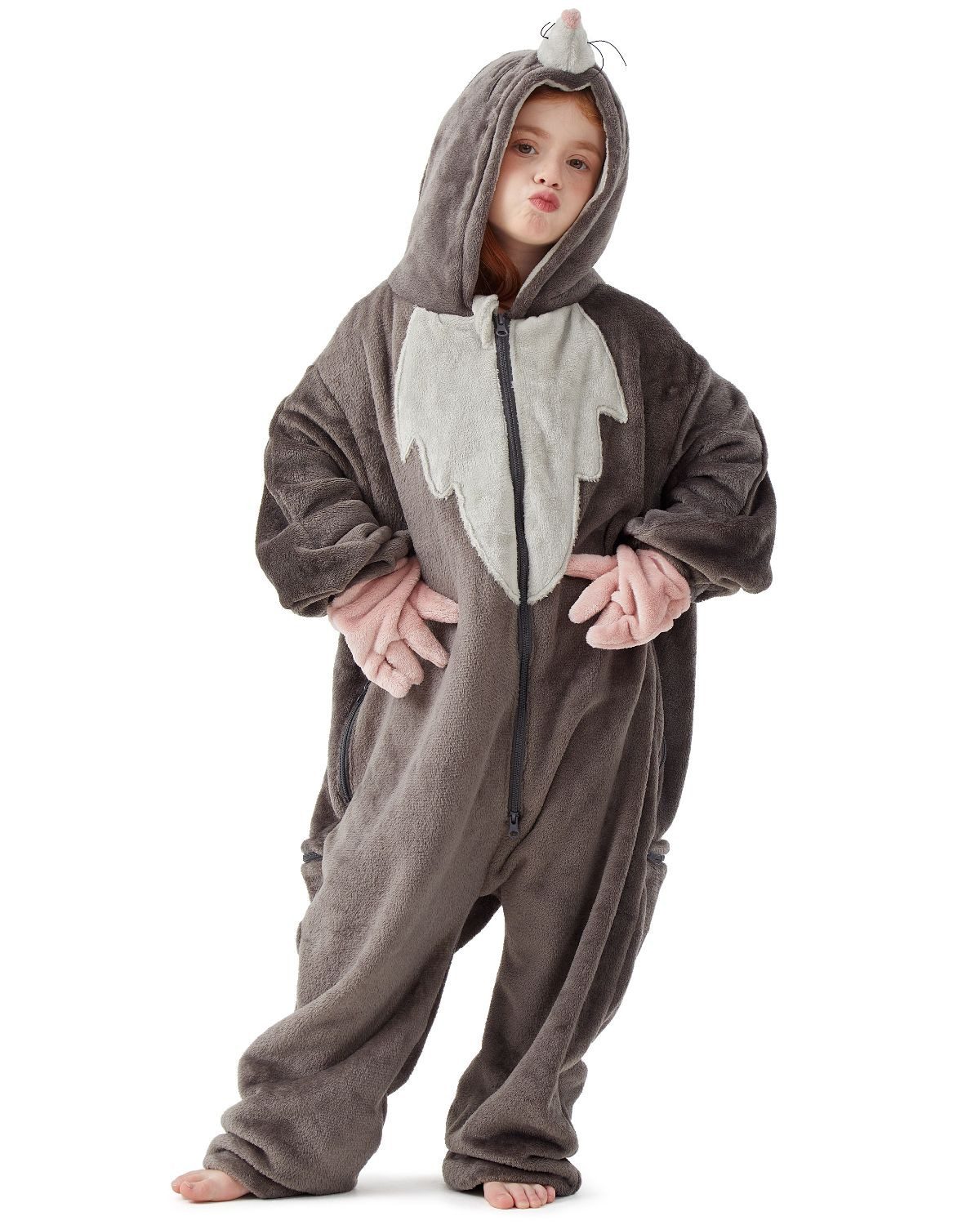 Corimori Jumpsuit Flauschiges Maulwurf Kostüm, Onesie für Kinder Pyjama, Fasching, Kigurumi, Tierkostüme, Körpergröße 130-150cm
