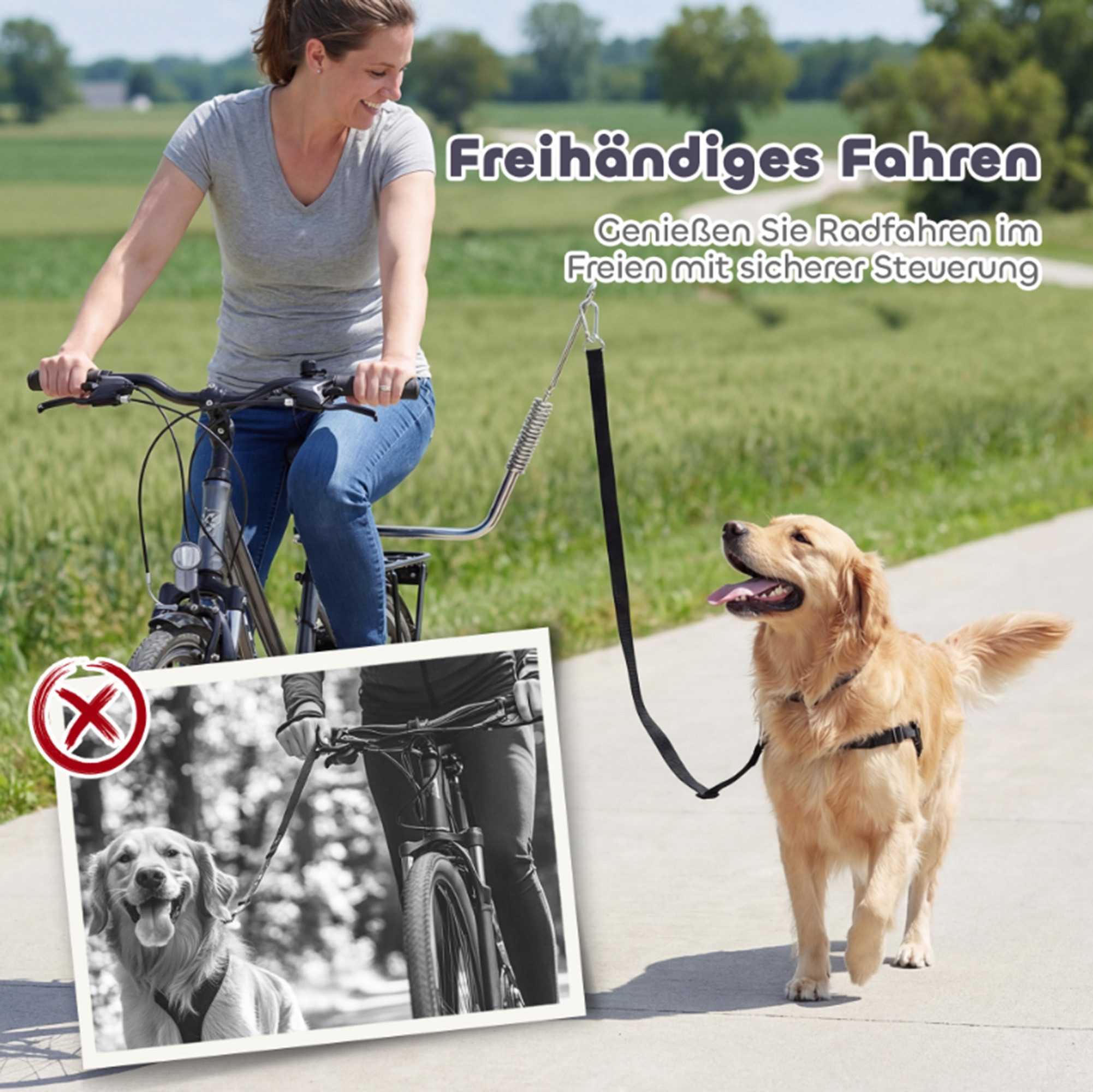 ibettertec Jagdleine Fahrradleine, Hundeleine, Stoßdämpfern, (Spar-Set, 1-tlg., Zweifunktionale Fahrradleine für Hunde mit abnehmbarem Stoßdämpfer), doppelfunktional (Fahrrad- & Handleine), stoßdämpfend
