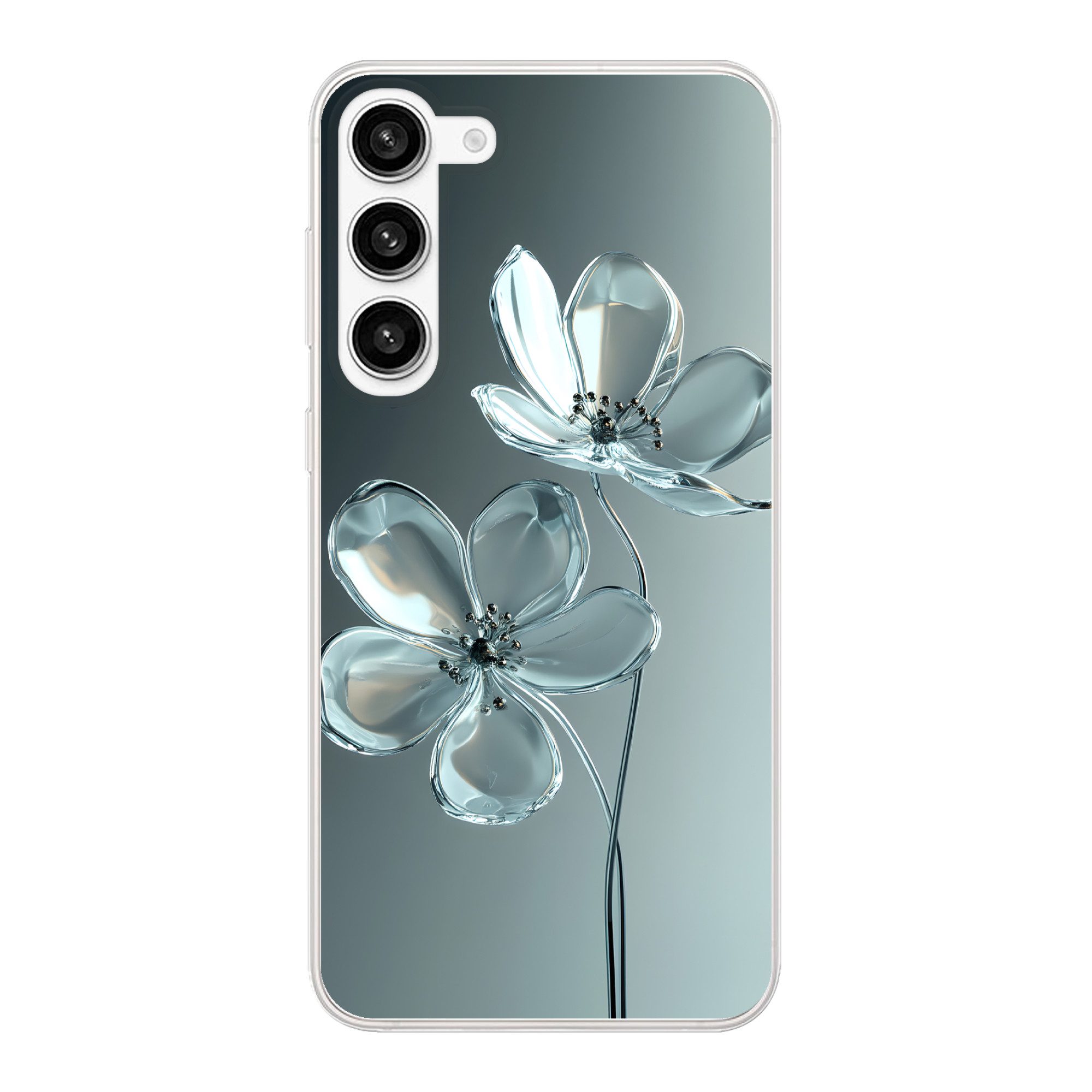 MuchoWow Handyhülle für Samsung Galaxy S23 Plus Kristall - Blumen - Grau, Phone Case, Silikon, Schutzhülle Dünn