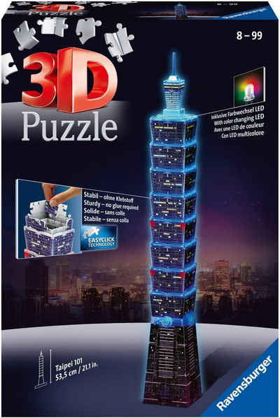 Ravensburger 3D-Puzzle Taipei 101 bei Nacht, 216 Puzzleteile, mit Farbwechsel LEDs; Made in Europe, FSC® - schützt Wald - weltweit