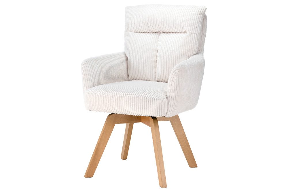 riess-ambiente Polsterstuhl BIG GEORGE beige/natur - Cord, 360° Drehfunktion, Taschenfederkern (Einzelartikel, 1 St), mit Armlehnen & Buchenholz-Beinen – ideal für gemütliche Esszimmer