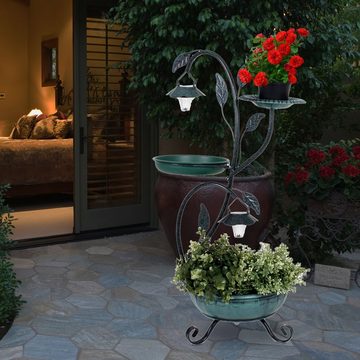 etc-shop Gartenleuchte, LED-Leuchtmittel fest verbaut, Blumen Ständer Außen Vogelbad Blumenregal Pflanzenständer Garten