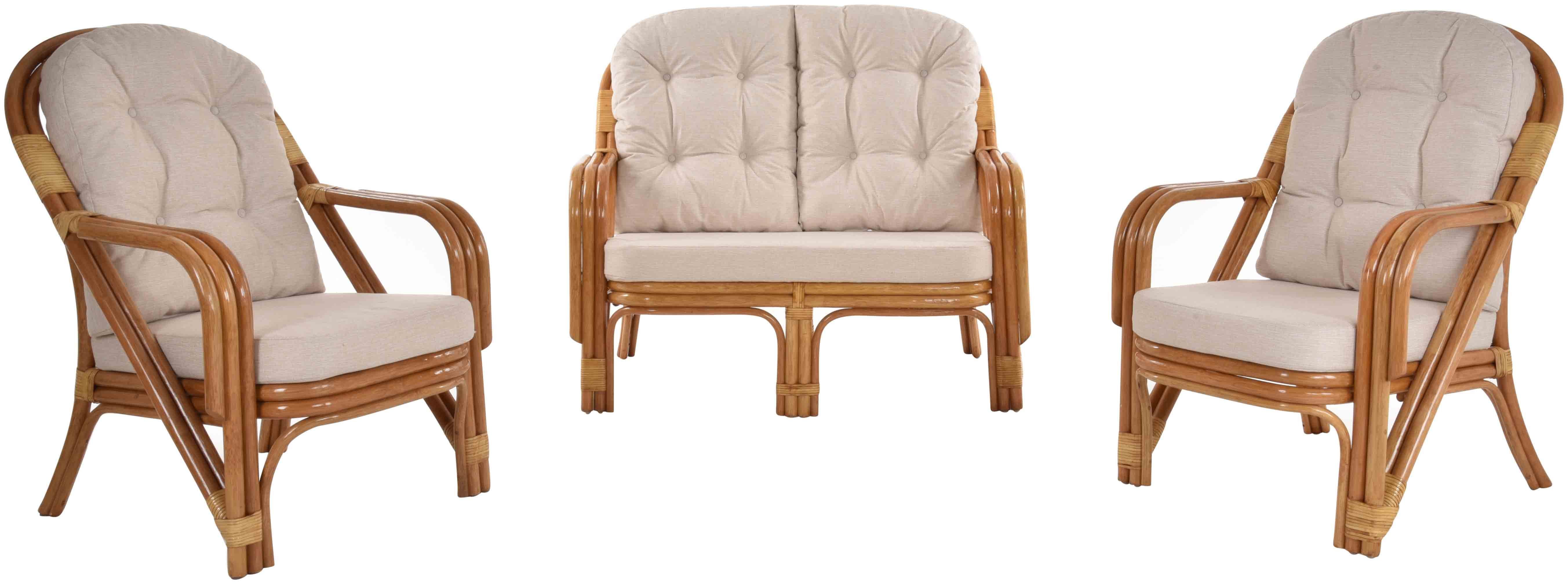 Krines Home Sitzgruppe Rattan Gruppe NIAM Wintergarten Wohnzimmer Rattanset 3-teilig, (3-tlg., 1x Zweisitzersofa, 2x Sessel), Set Rattangruppe Rattanmöbel