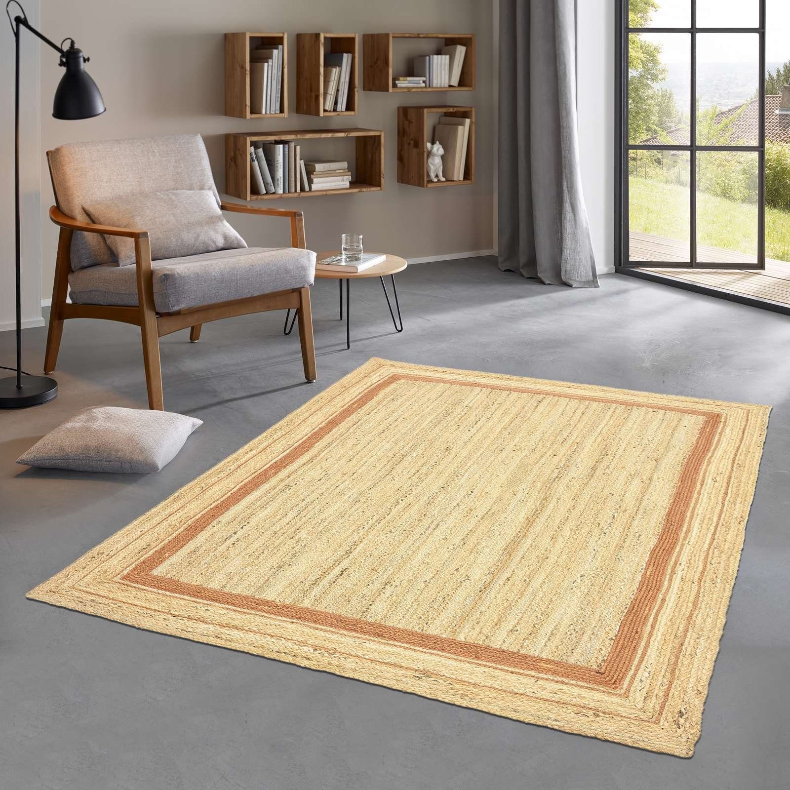 TaraCarpet Teppich Jute Durry Bordüre Flachgewebe Boho Modern, rechteckig, günstig online kaufen