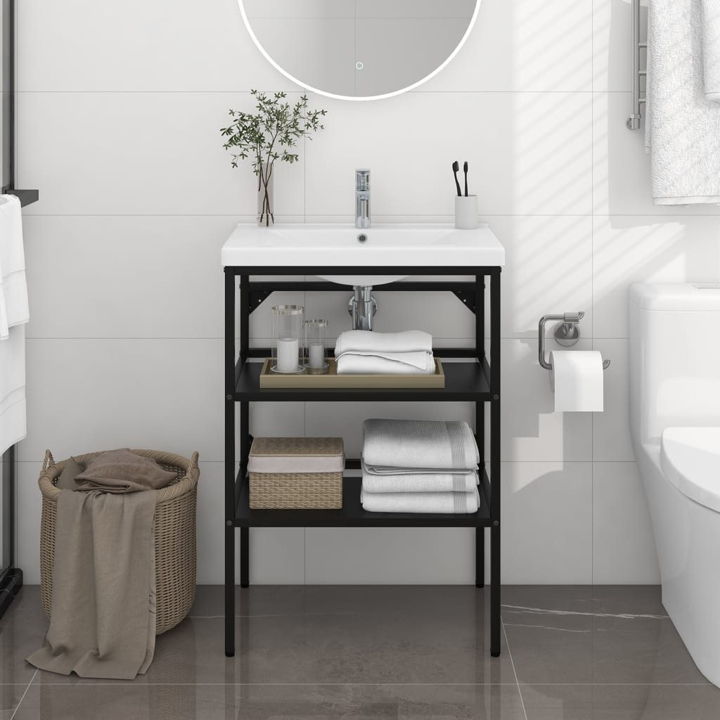 vidaXL Waschtisch 59 x 38 x 83 cm Badezimmer Waschtischgestell Schwarz 59x38x83 cm Eisen