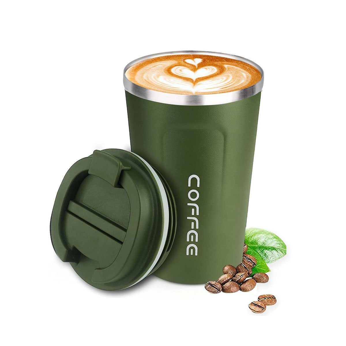 GelldG Becher Kaffeebecher mit Deckel, Thermobecher für unterwegs Umweltfreundlich. Grün