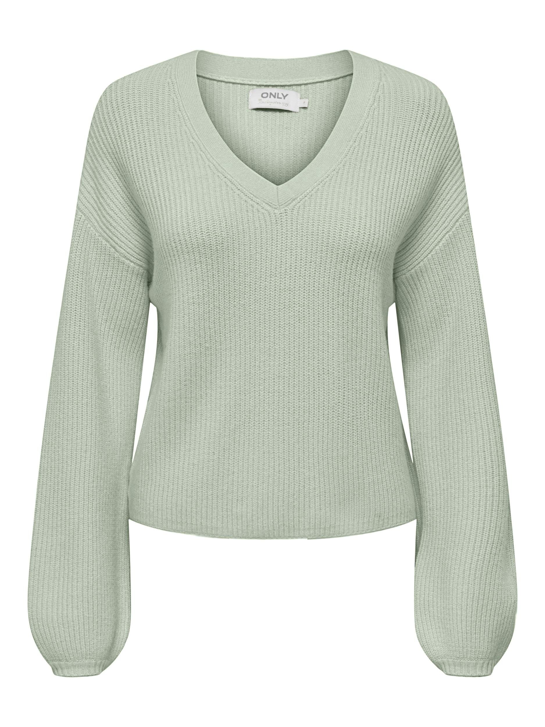 ONLY V-Ausschnitt-Pullover ONLKATIA LS LOOSE RIB V-NECK CC KNT Smoke Green Detail:Melange