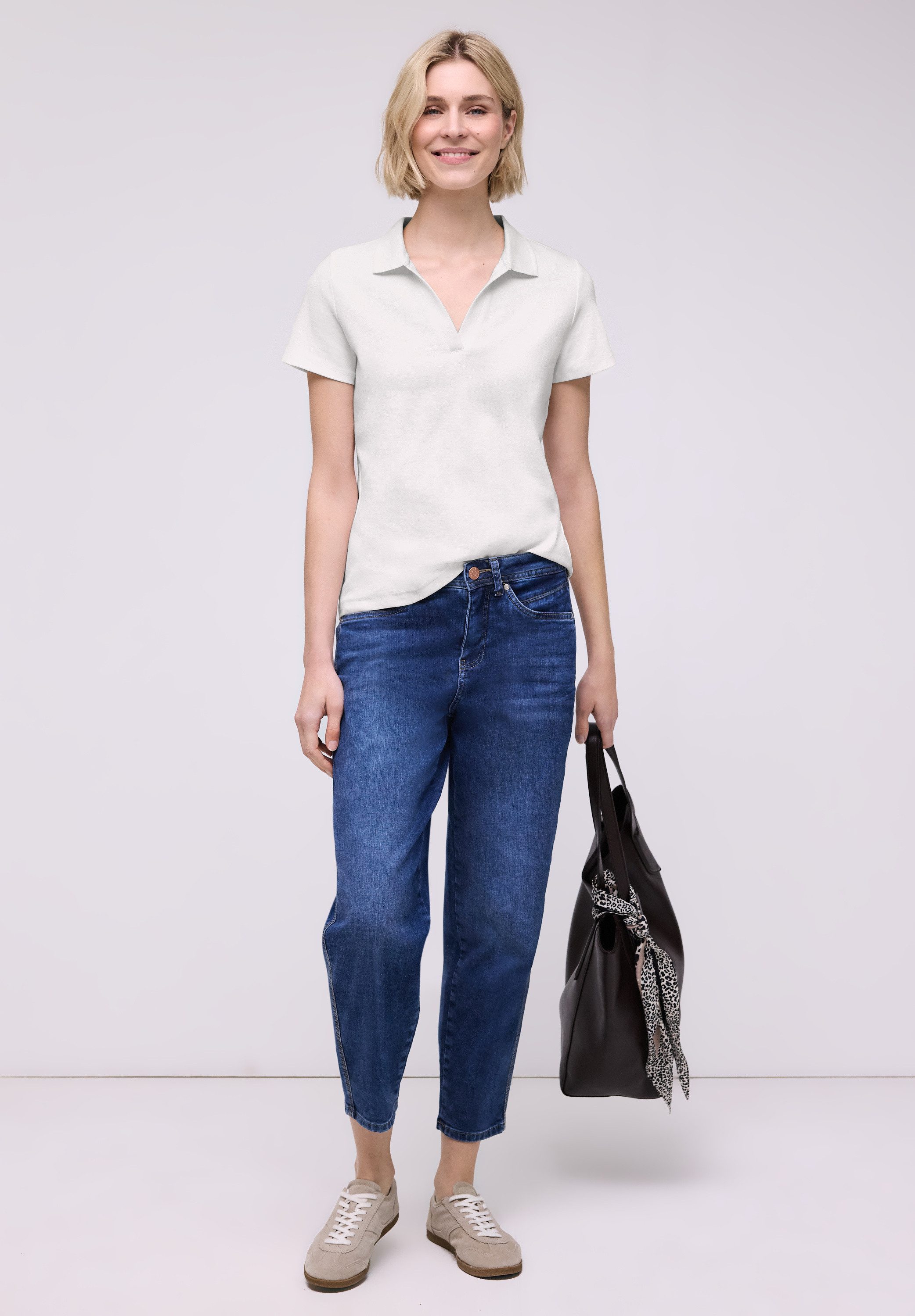 STREET ONE Poloshirt mit geschlitztem Rundhalsausschnitt