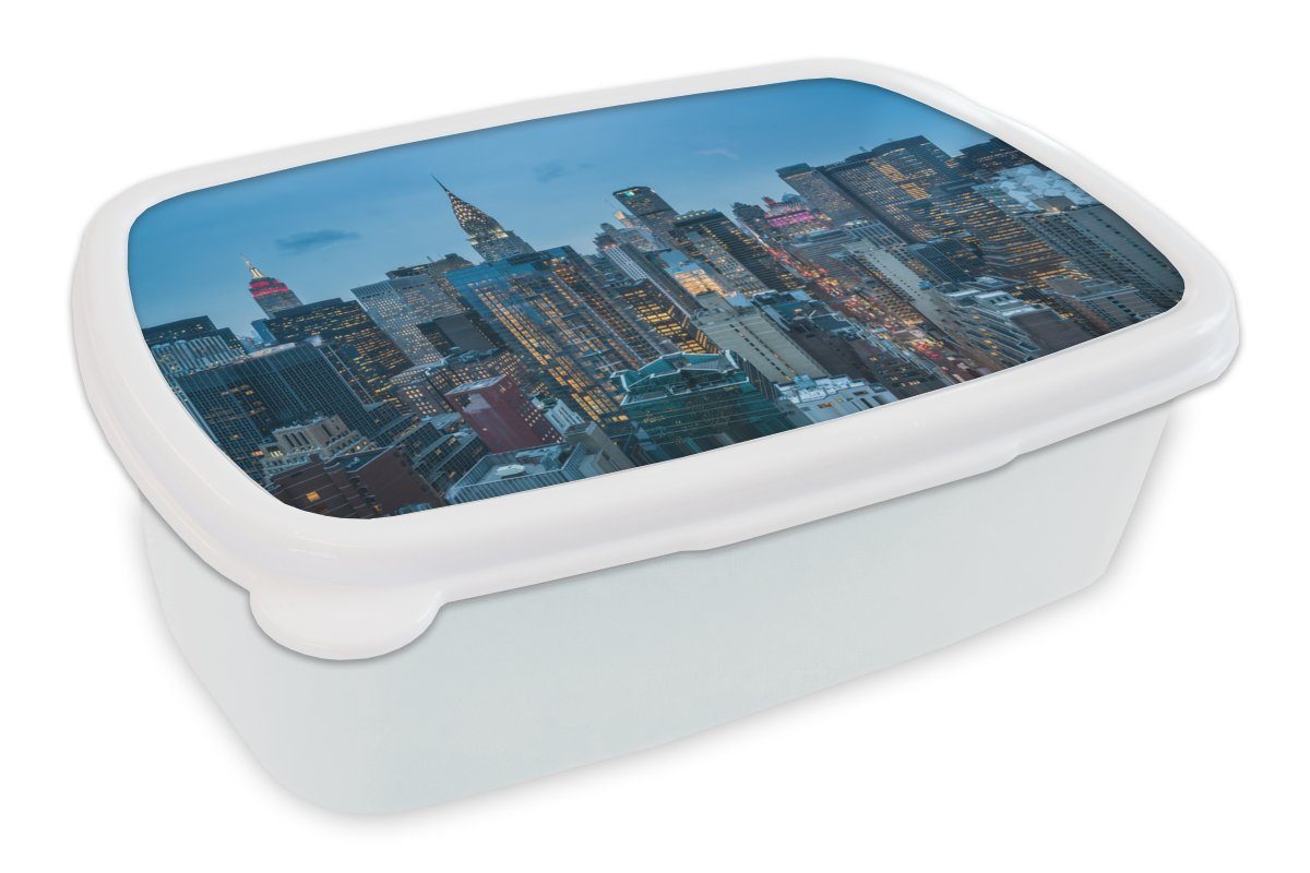 MuchoWow Lunchbox New York - Skyline - Empire State Building, Kunststoff, (2-tlg), Brotbox für Kinder und Erwachsene, Brotdose, für Jungs und Mädchen weiß